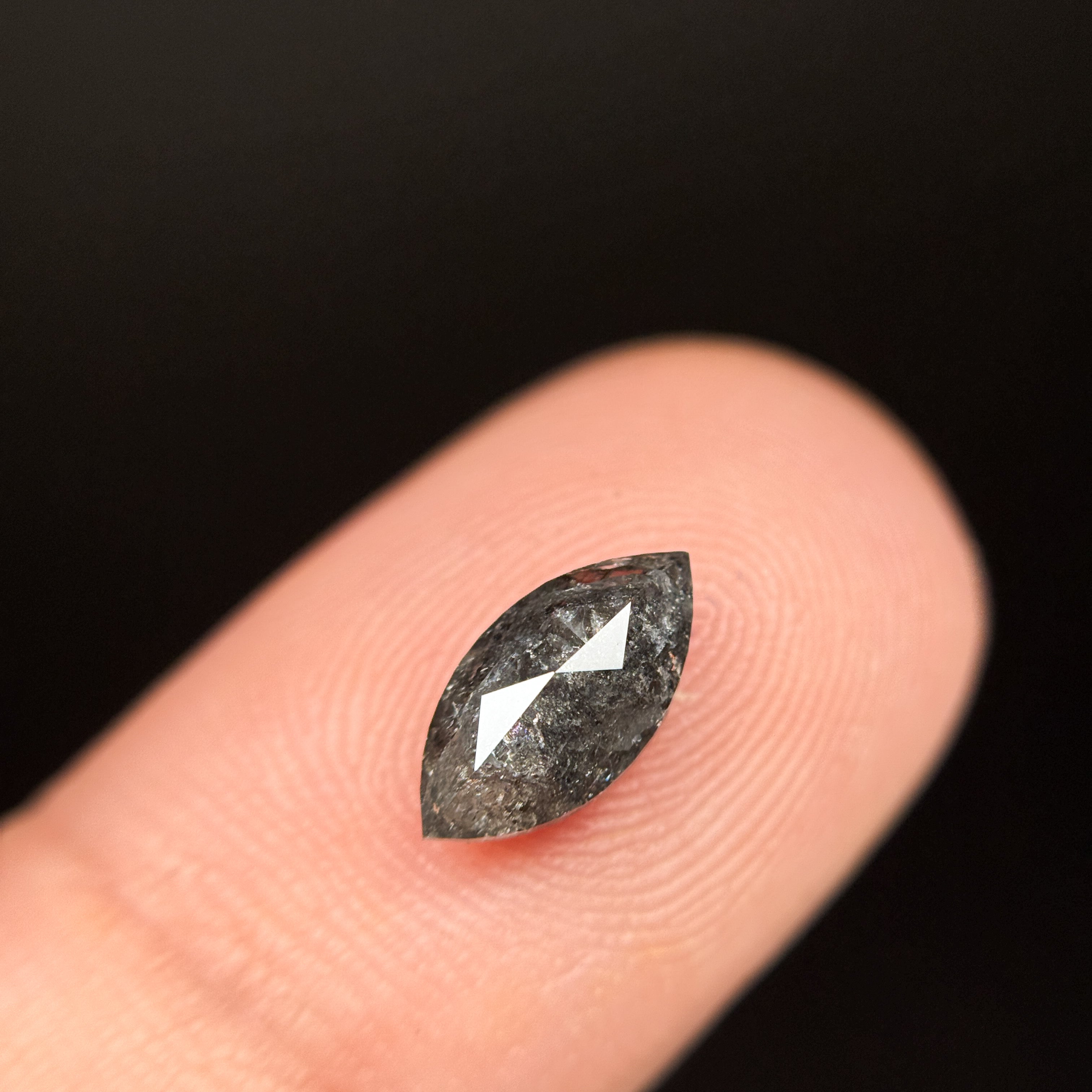 1.30 Ct Marquise Rose Cut Grey Natural Galaxy Diamond