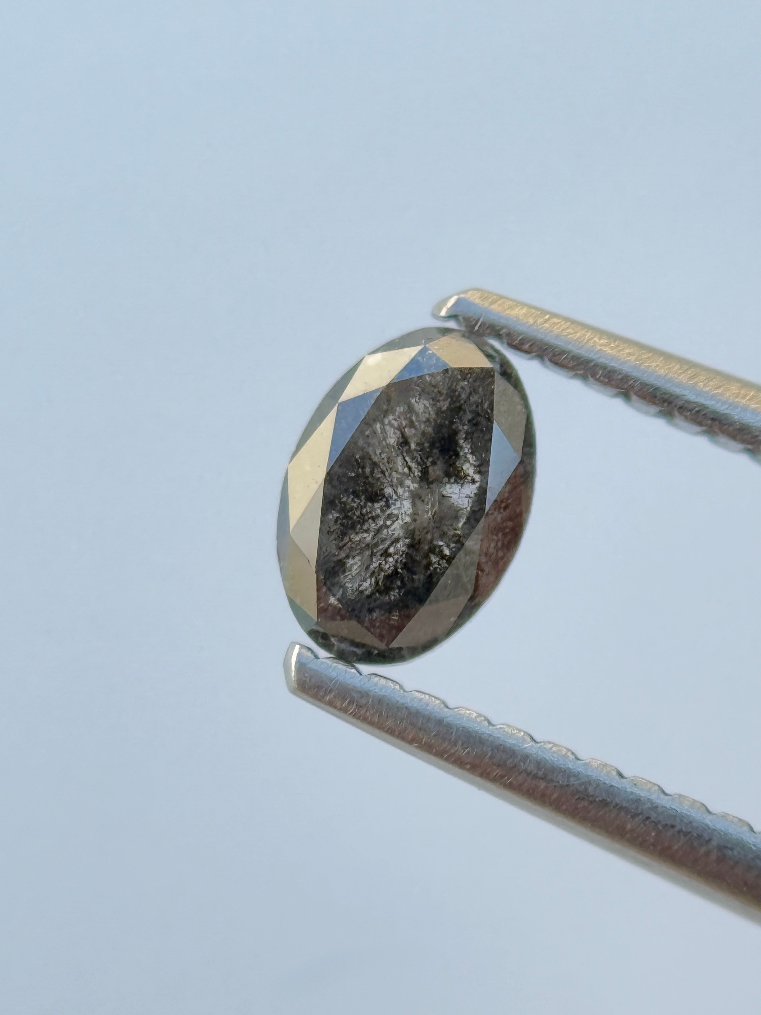 0.50 Ct Oval Rose Cut Grey Natural Salt and Pepper Diamond