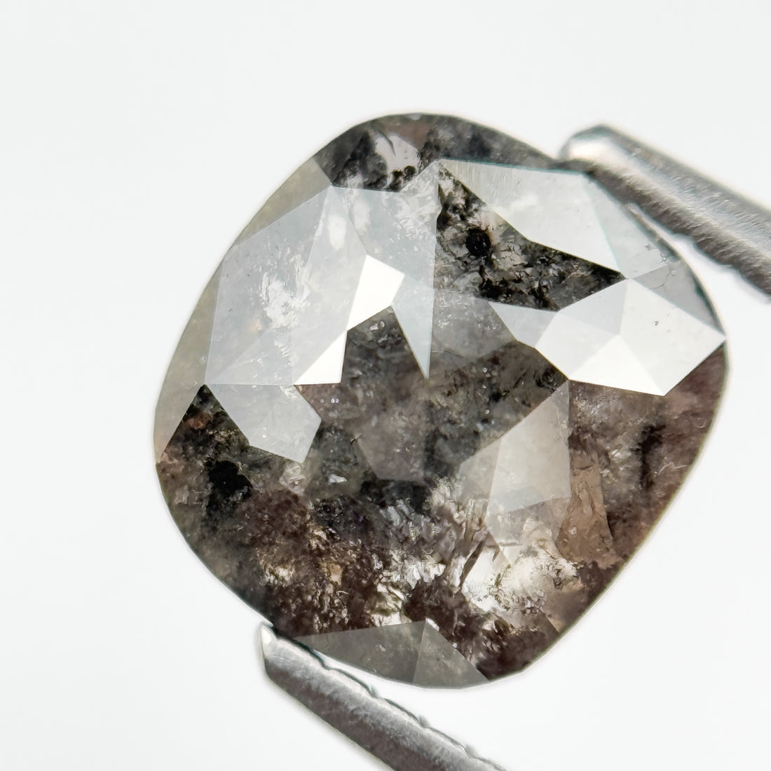 1.87 Ct Cushion Rose Cut Grey Natural Salt and Pepper Diamond