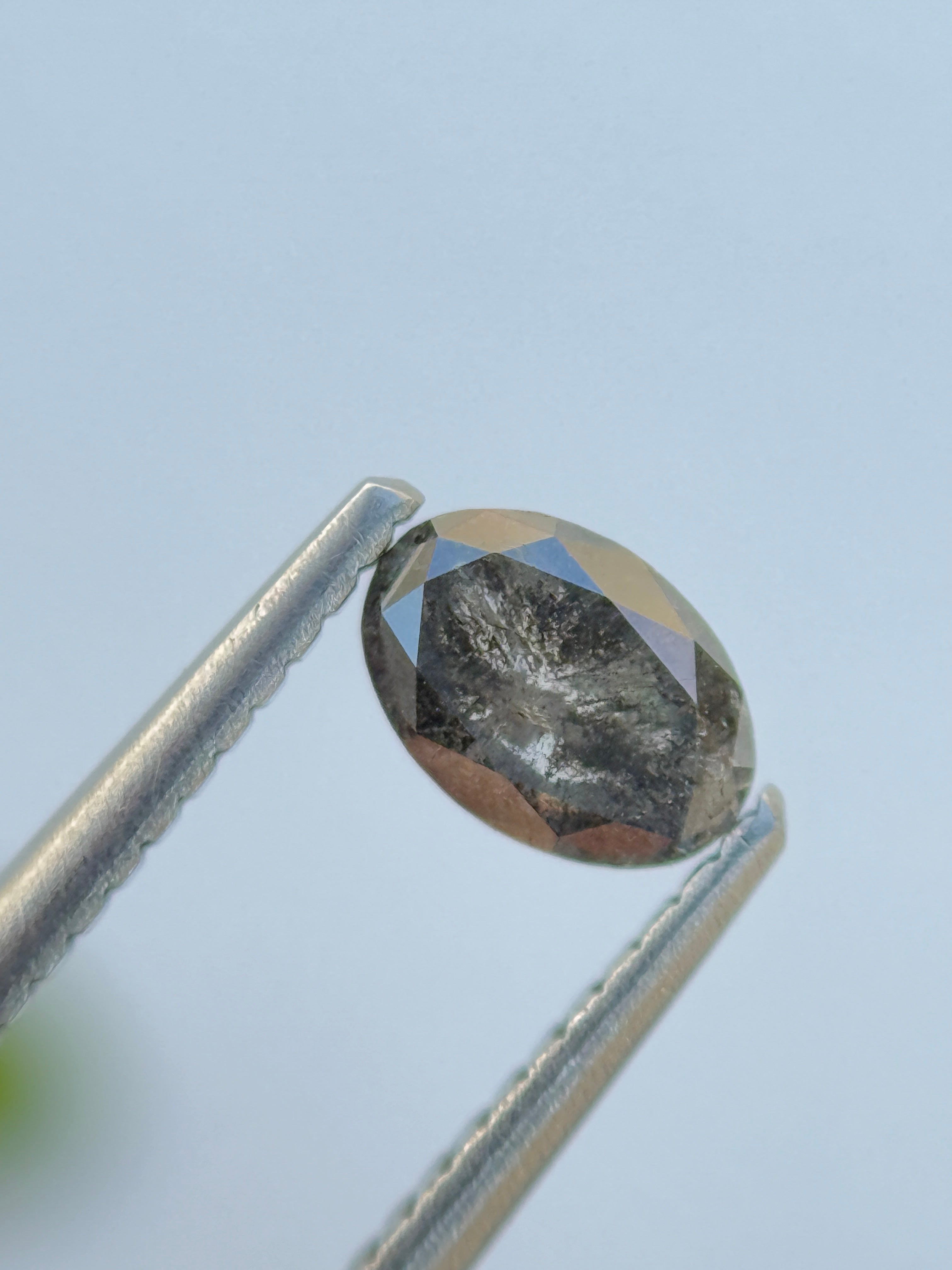 0.50 Ct Oval Rose Cut Grey Natural Salt and Pepper Diamond