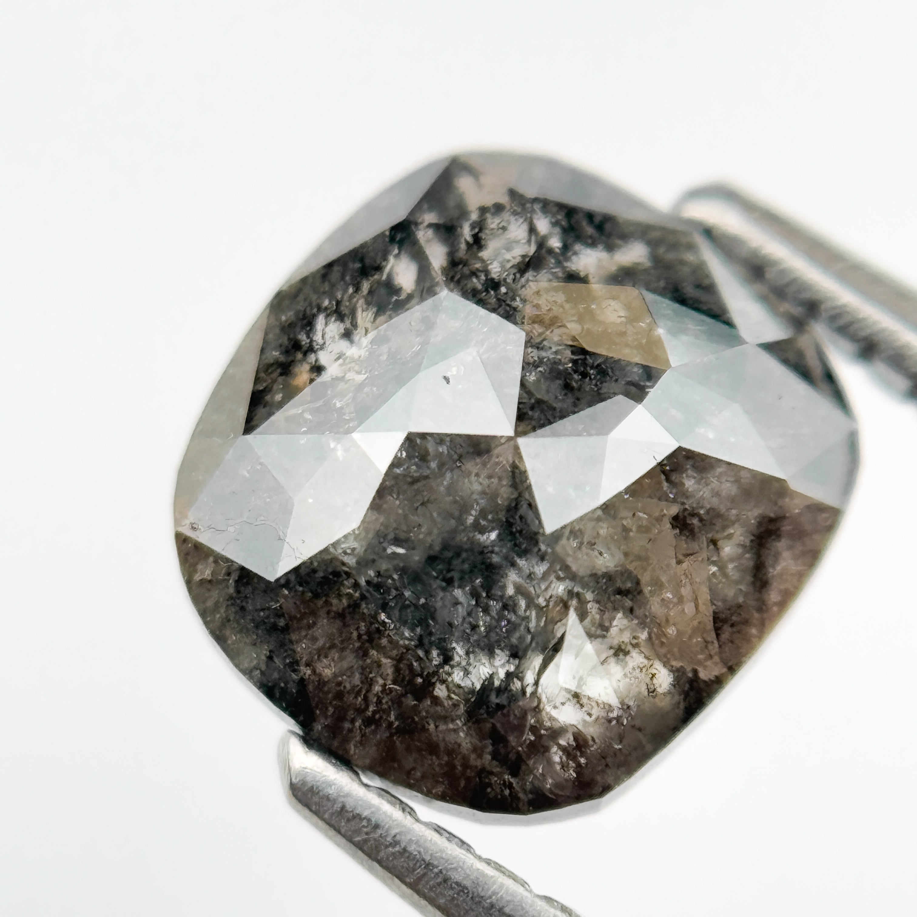 1.87 Ct Cushion Rose Cut Grey Natural Salt and Pepper Diamond
