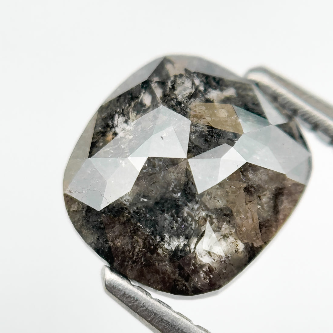 1.87 Ct Cushion Rose Cut Grey Natural Salt and Pepper Diamond