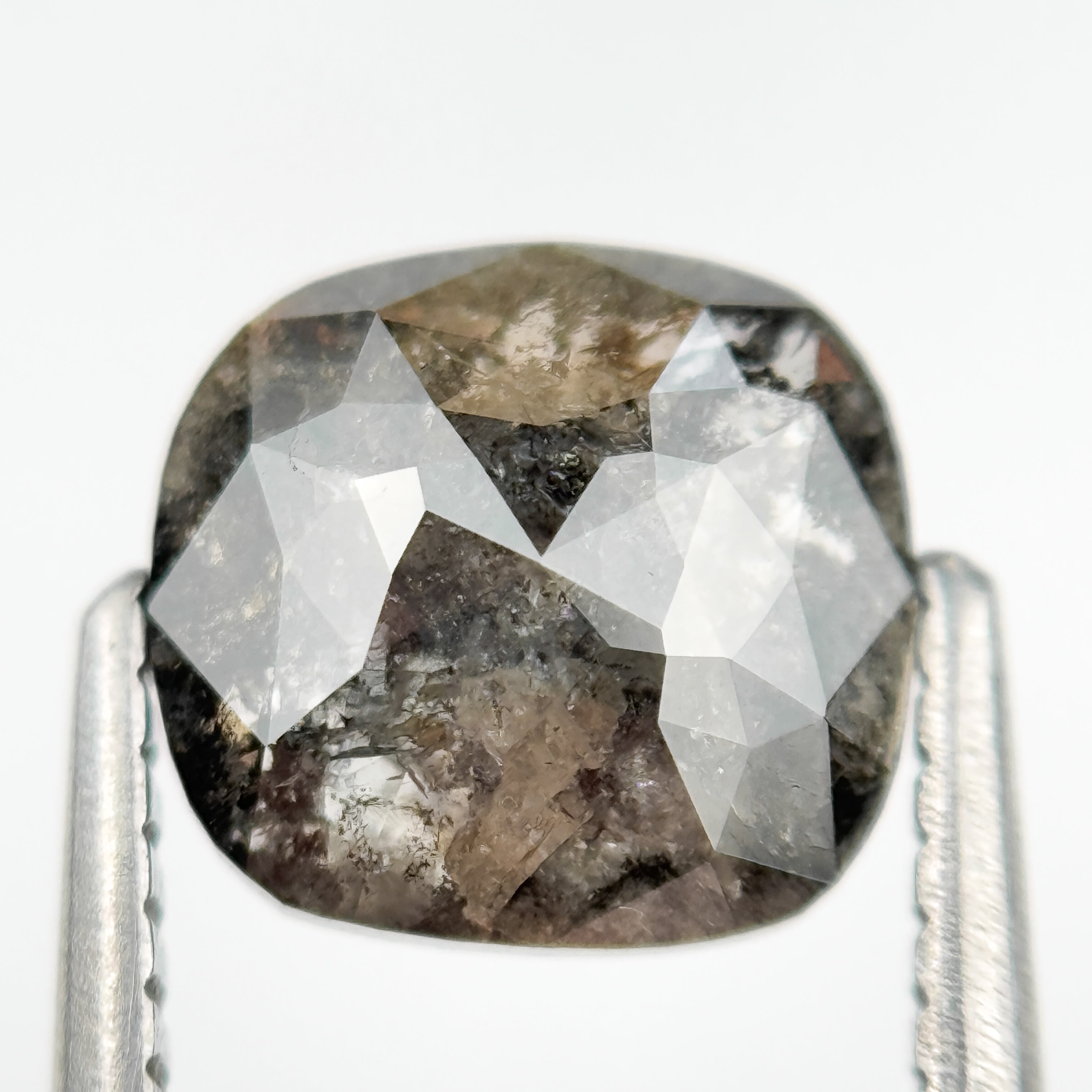 1.87 Ct Cushion Rose Cut Grey Natural Salt and Pepper Diamond
