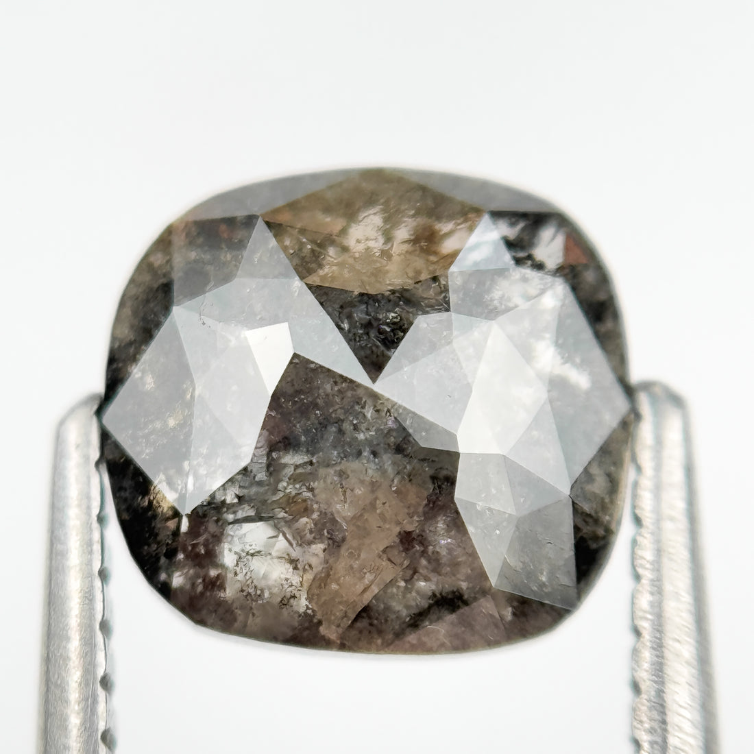 1.87 Ct Cushion Rose Cut Grey Natural Salt and Pepper Diamond