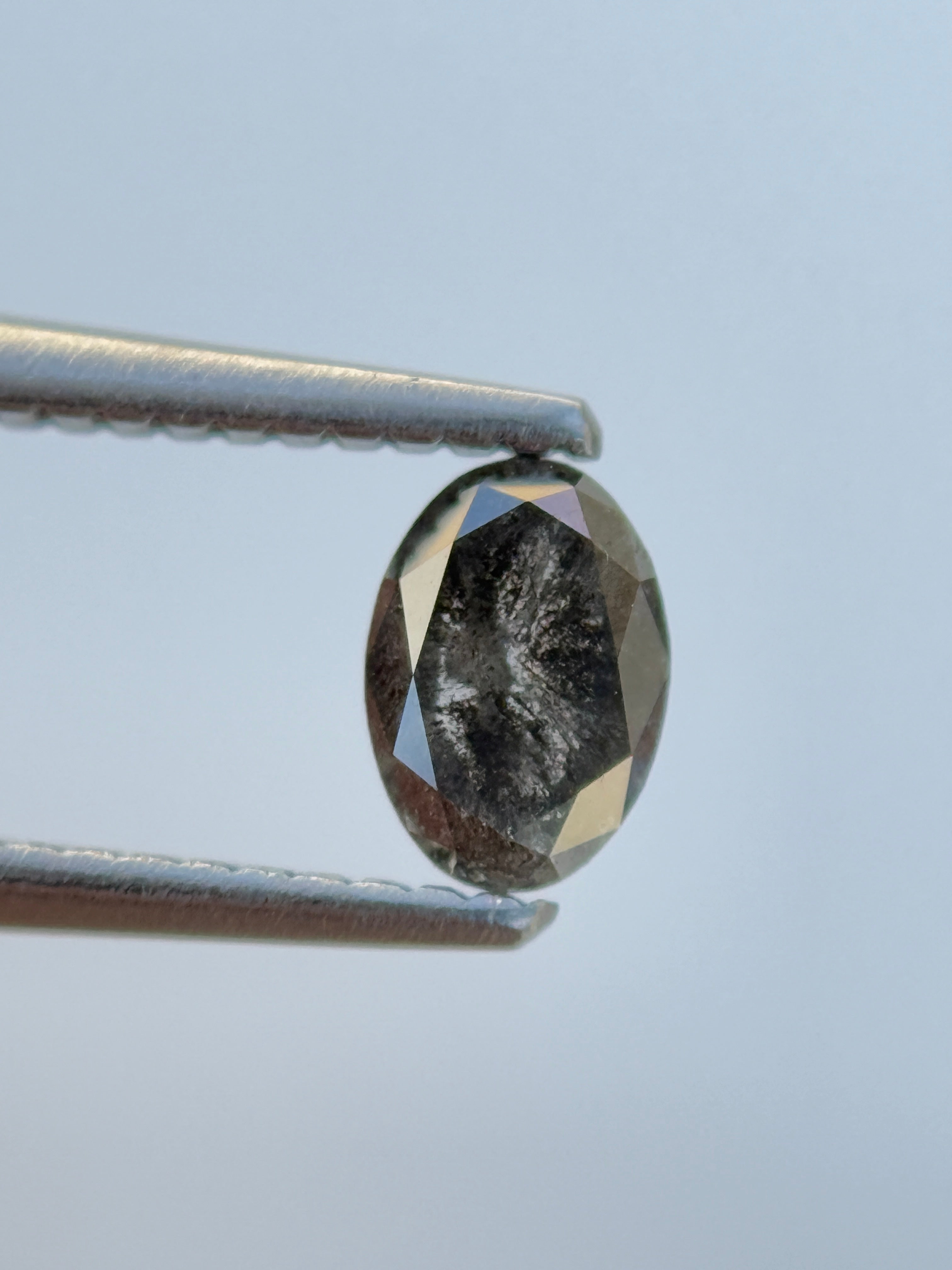 0.50 Ct Oval Rose Cut Grey Natural Salt and Pepper Diamond