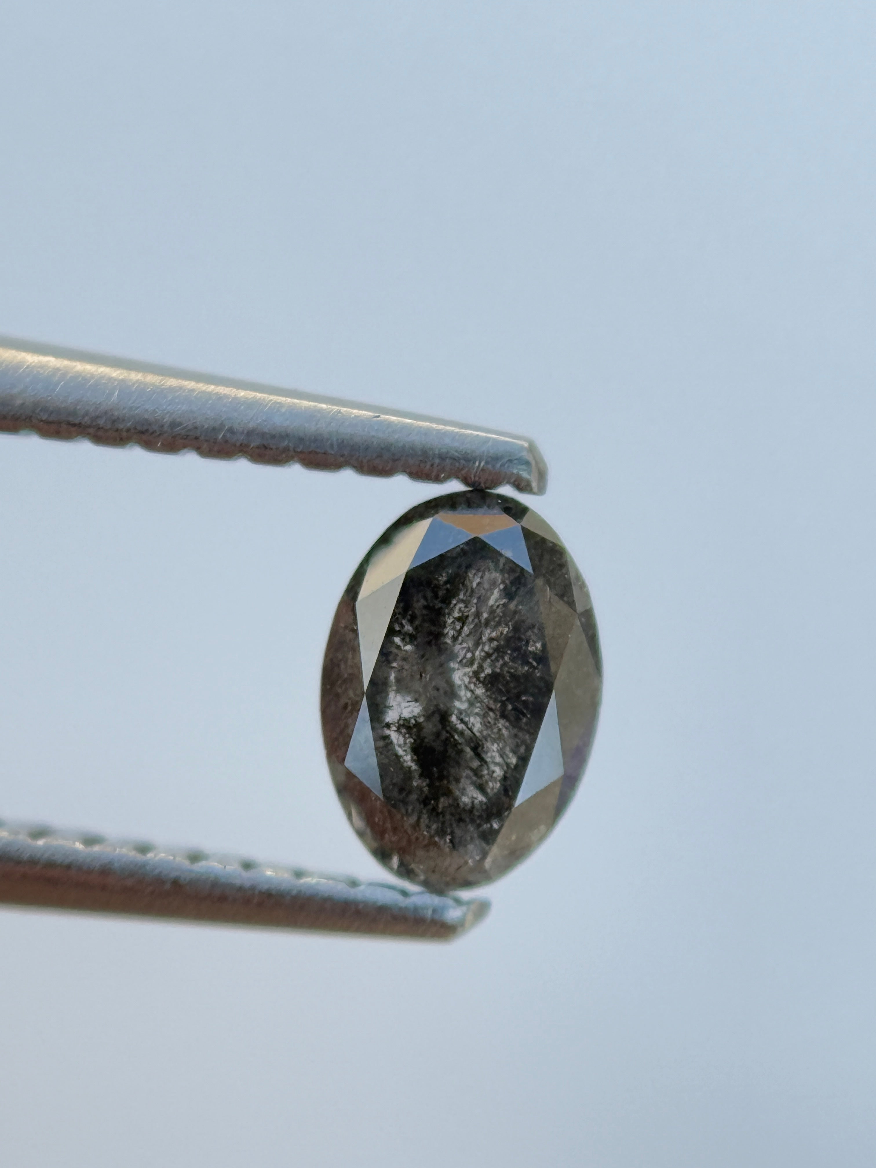 0.50 Ct Oval Rose Cut Grey Natural Salt and Pepper Diamond