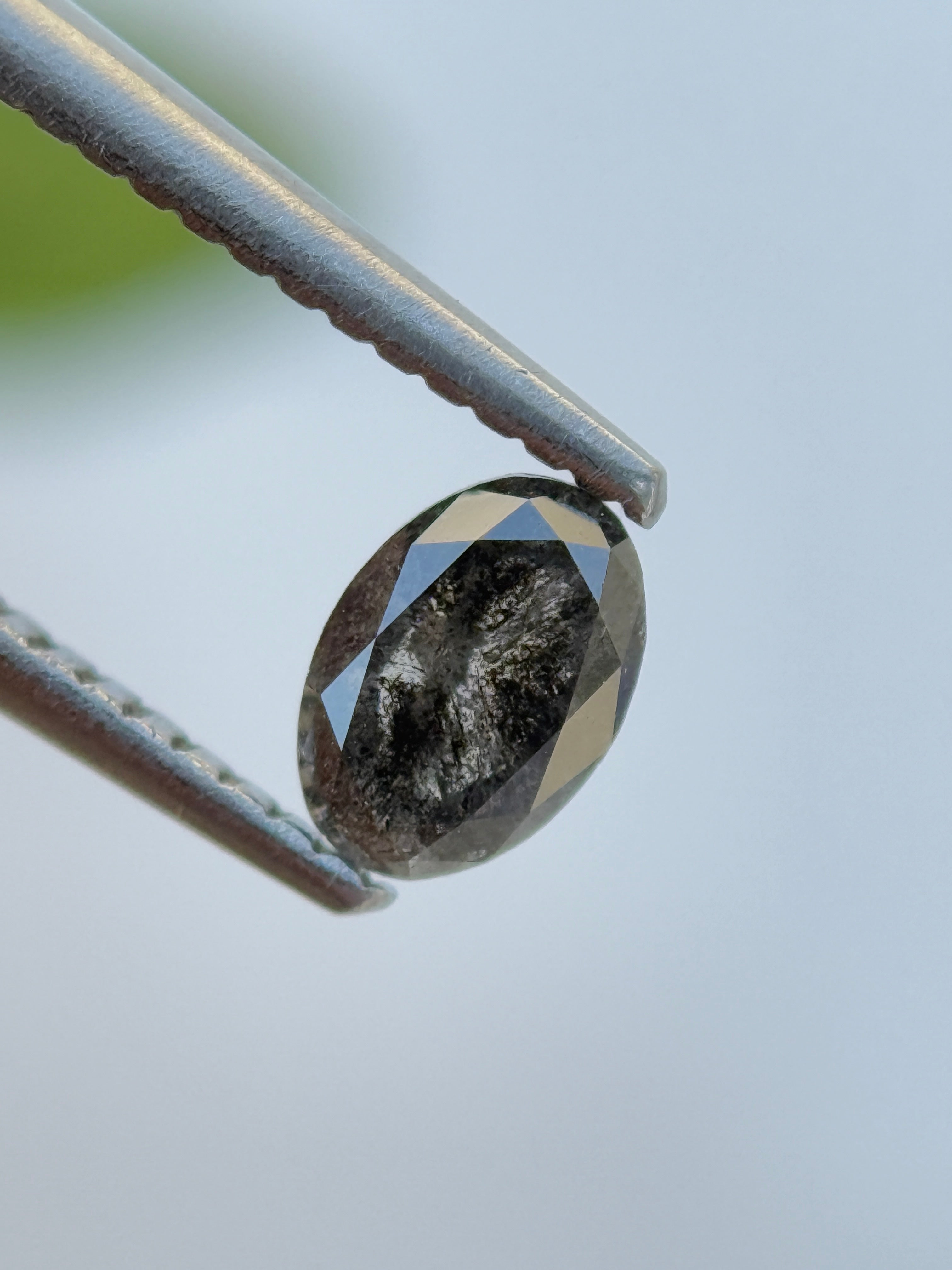 0.50 Ct Oval Rose Cut Grey Natural Salt and Pepper Diamond