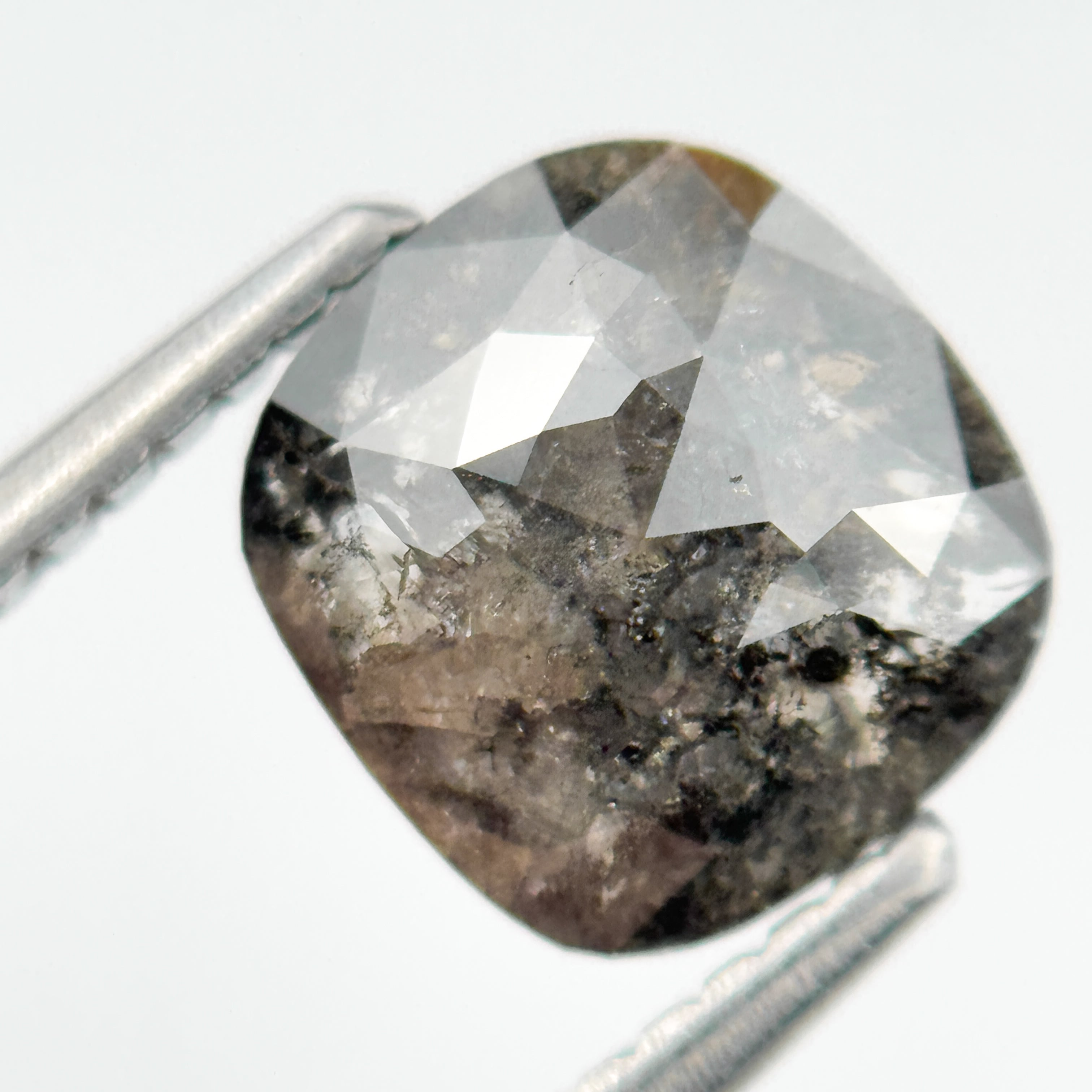 1.87 Ct Cushion Rose Cut Grey Natural Salt and Pepper Diamond