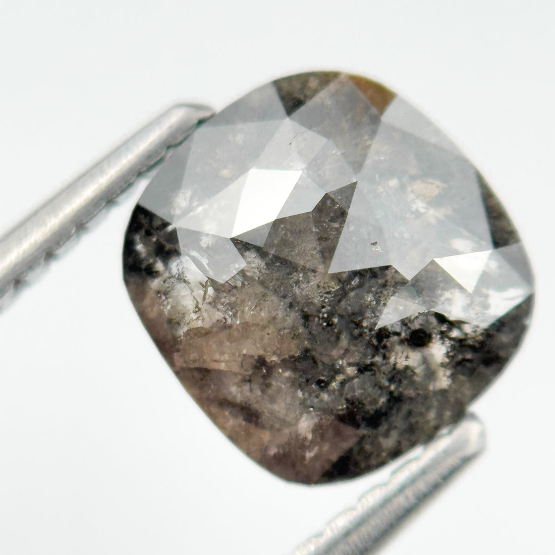 1.87 Ct Cushion Rose Cut Grey Natural Salt and Pepper Diamond