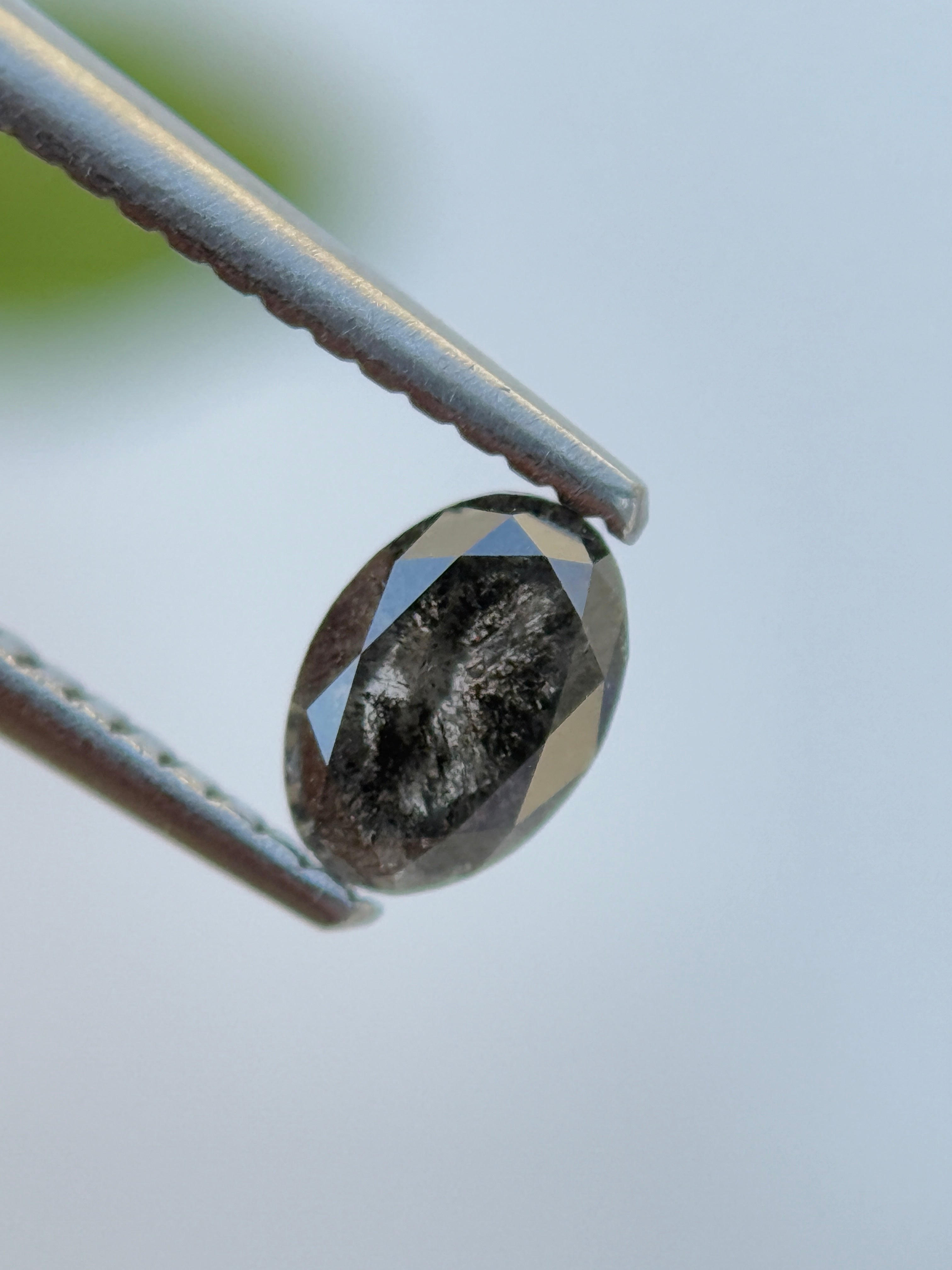 0.50 Ct Oval Rose Cut Grey Natural Salt and Pepper Diamond