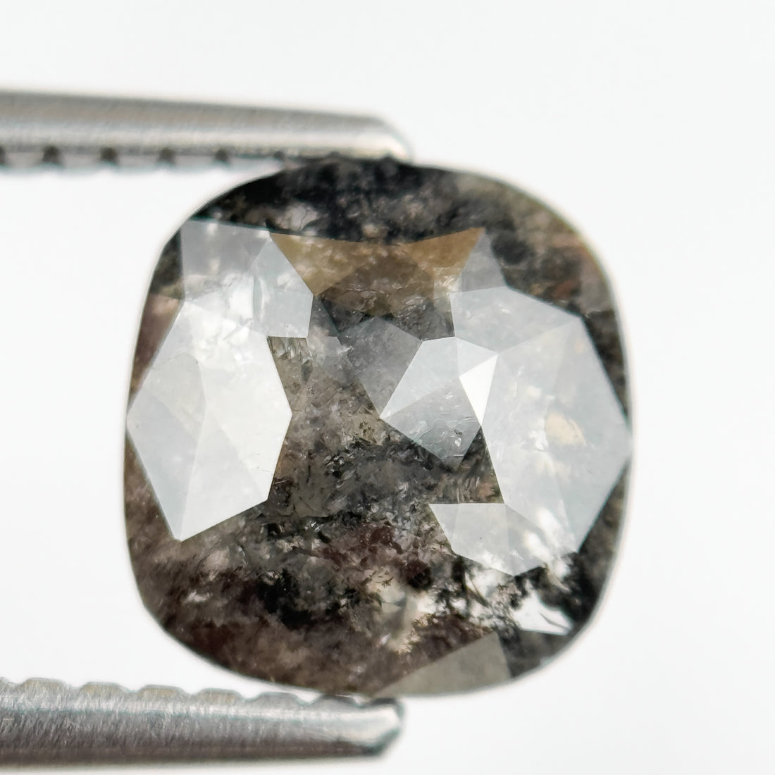 1.87 Ct Cushion Rose Cut Grey Natural Salt and Pepper Diamond