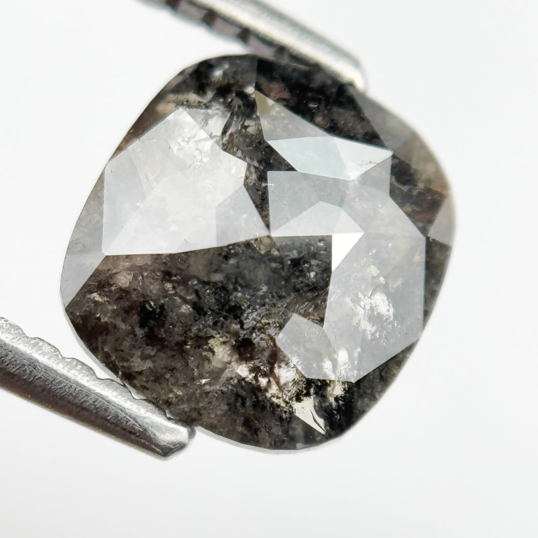 1.87 Ct Cushion Rose Cut Grey Natural Salt and Pepper Diamond