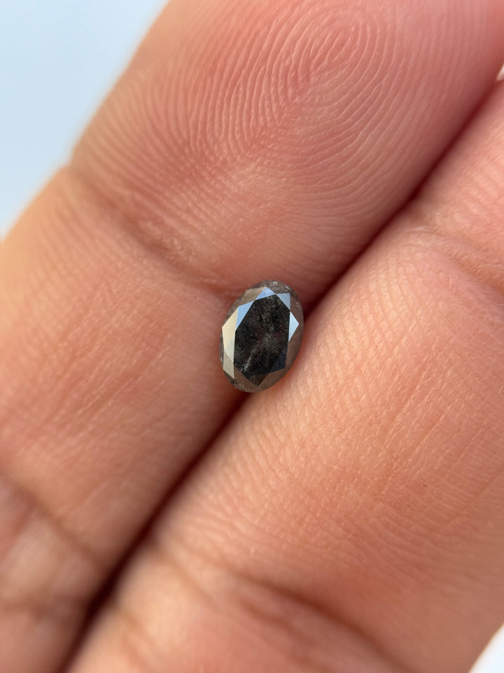 0.50 Ct Oval Rose Cut Grey Natural Salt and Pepper Diamond