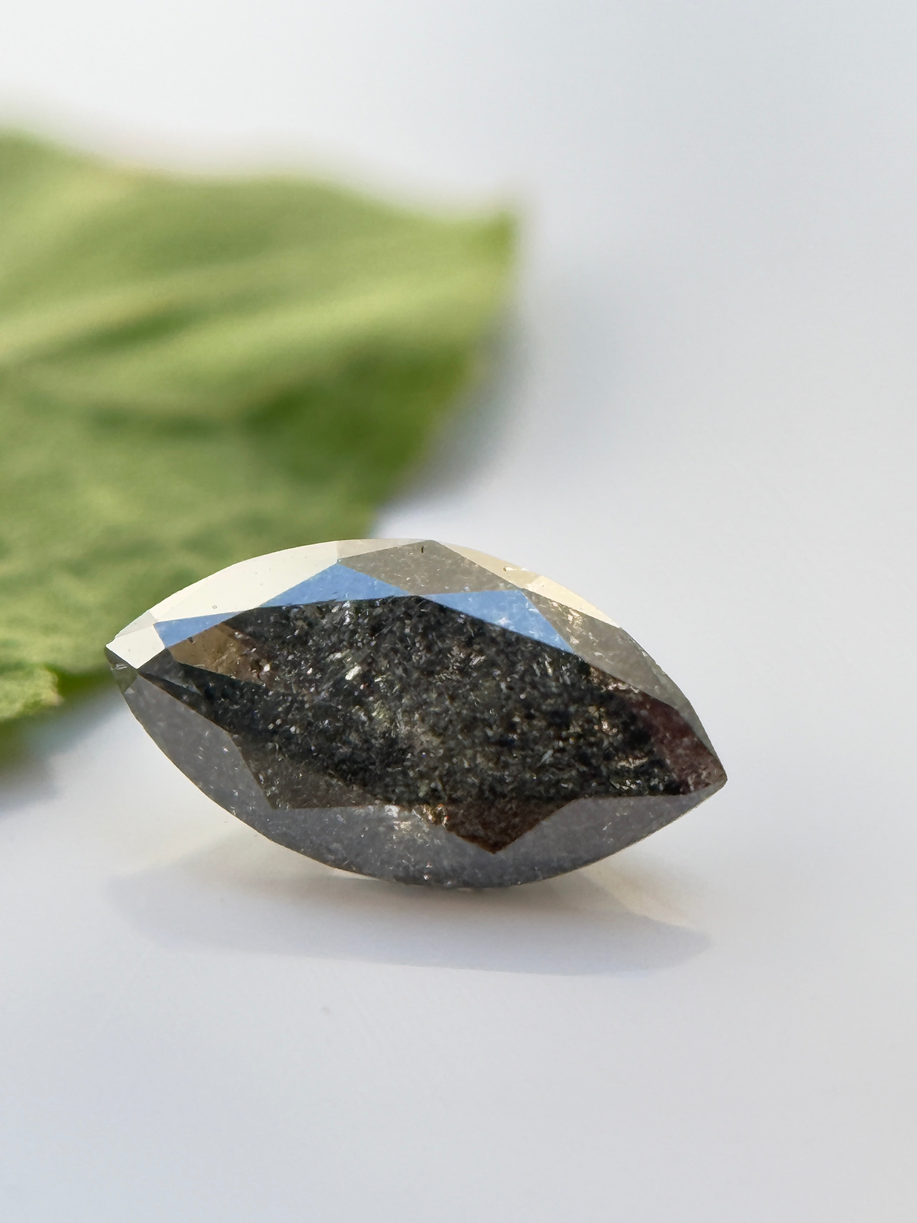 0.42 Ct Marquise Rose Cut Grey Natural Salt and Pepper Diamond