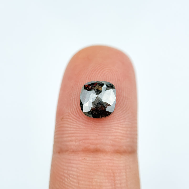1.87 Ct Cushion Rose Cut Grey Natural Salt and Pepper Diamond