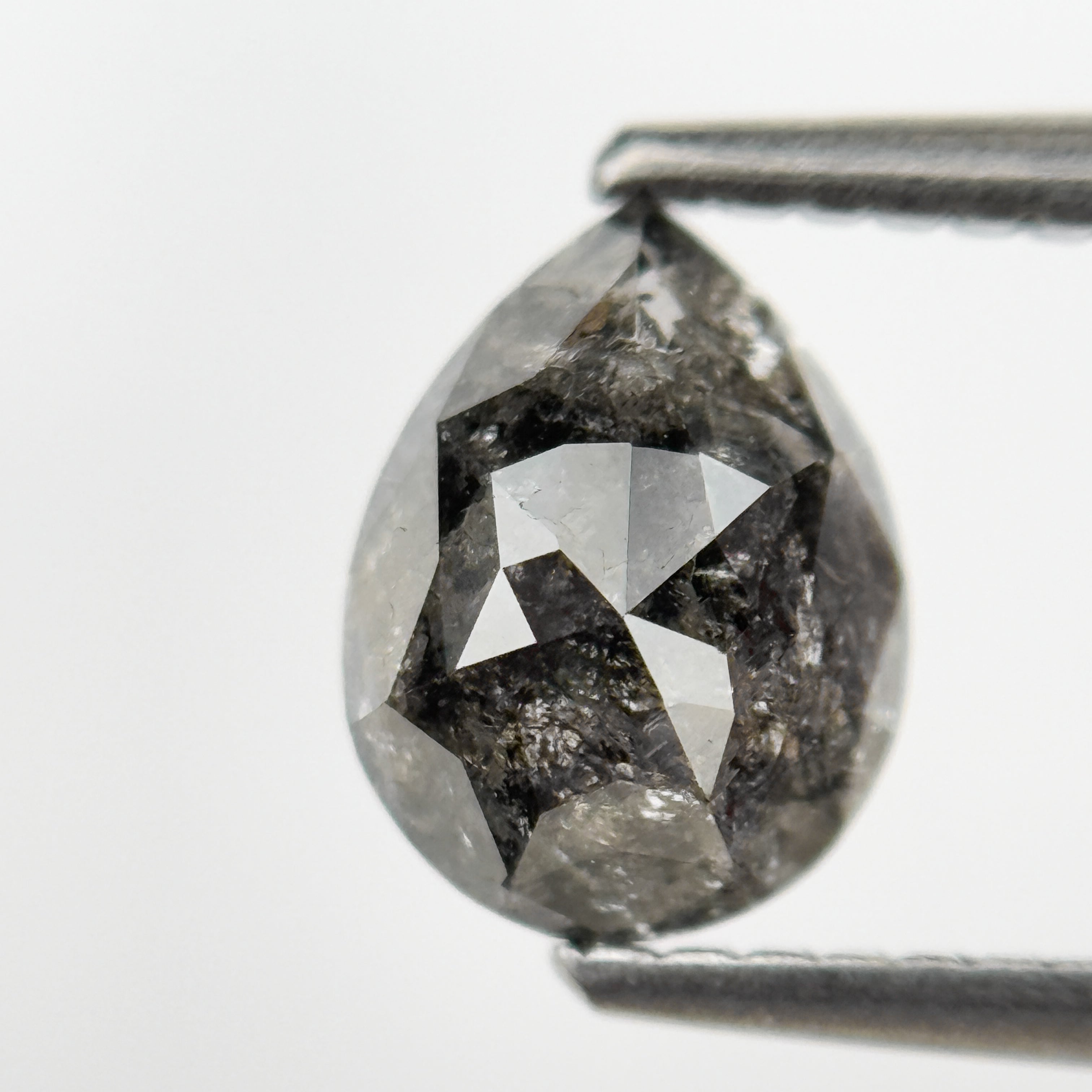 1.18 Ct Pear Rose Cut Grey Natural Salt and Pepper Diamond