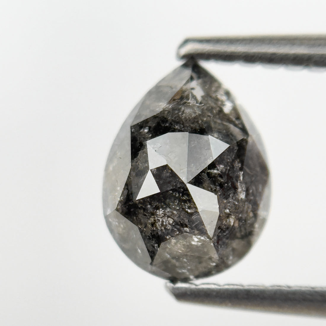 1.18 Ct Pear Rose Cut Grey Natural Salt and Pepper Diamond