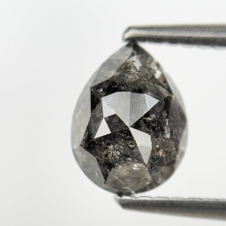 1.18 Ct Pear Rose Cut Grey Natural Salt and Pepper Diamond