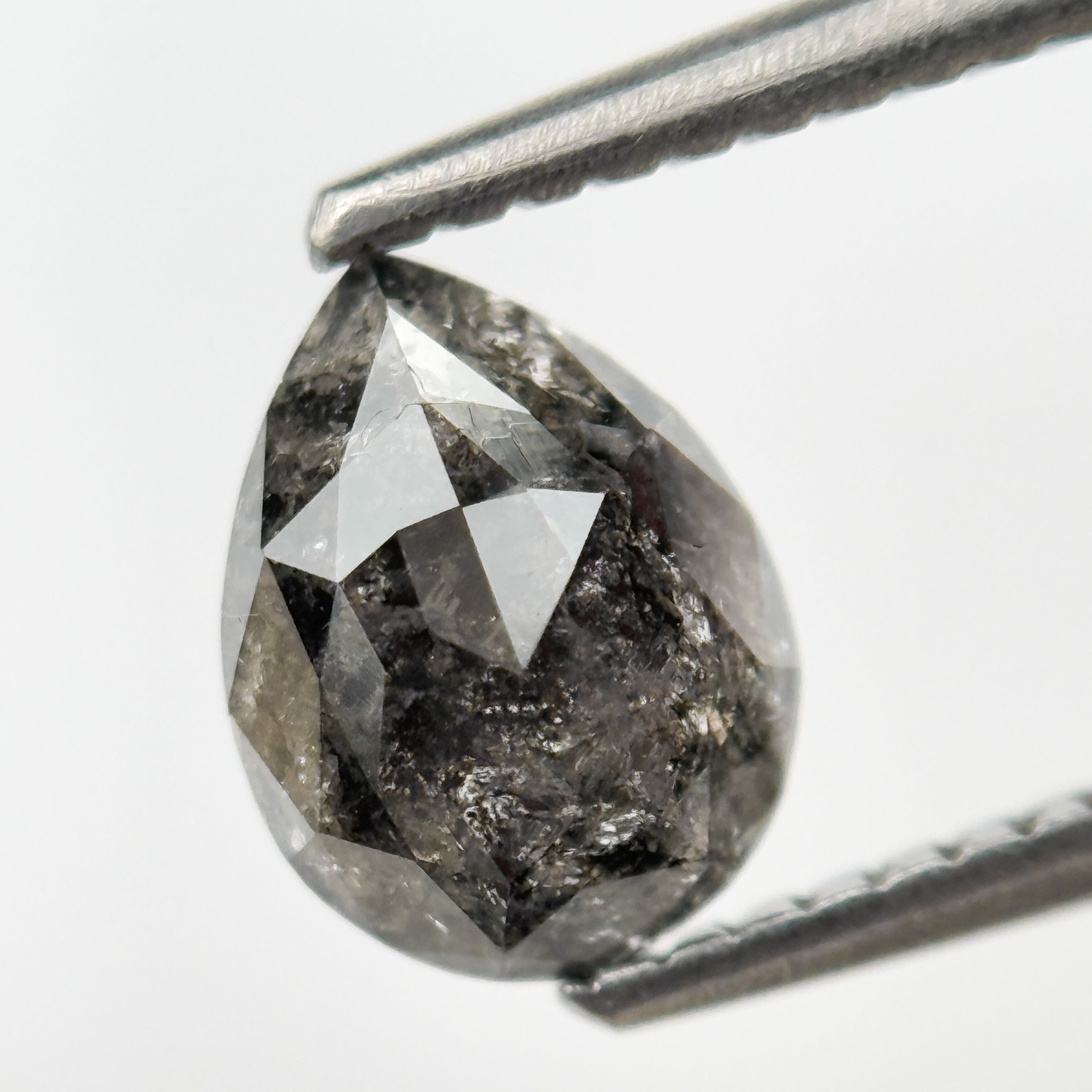 1.18 Ct Pear Rose Cut Grey Natural Salt and Pepper Diamond
