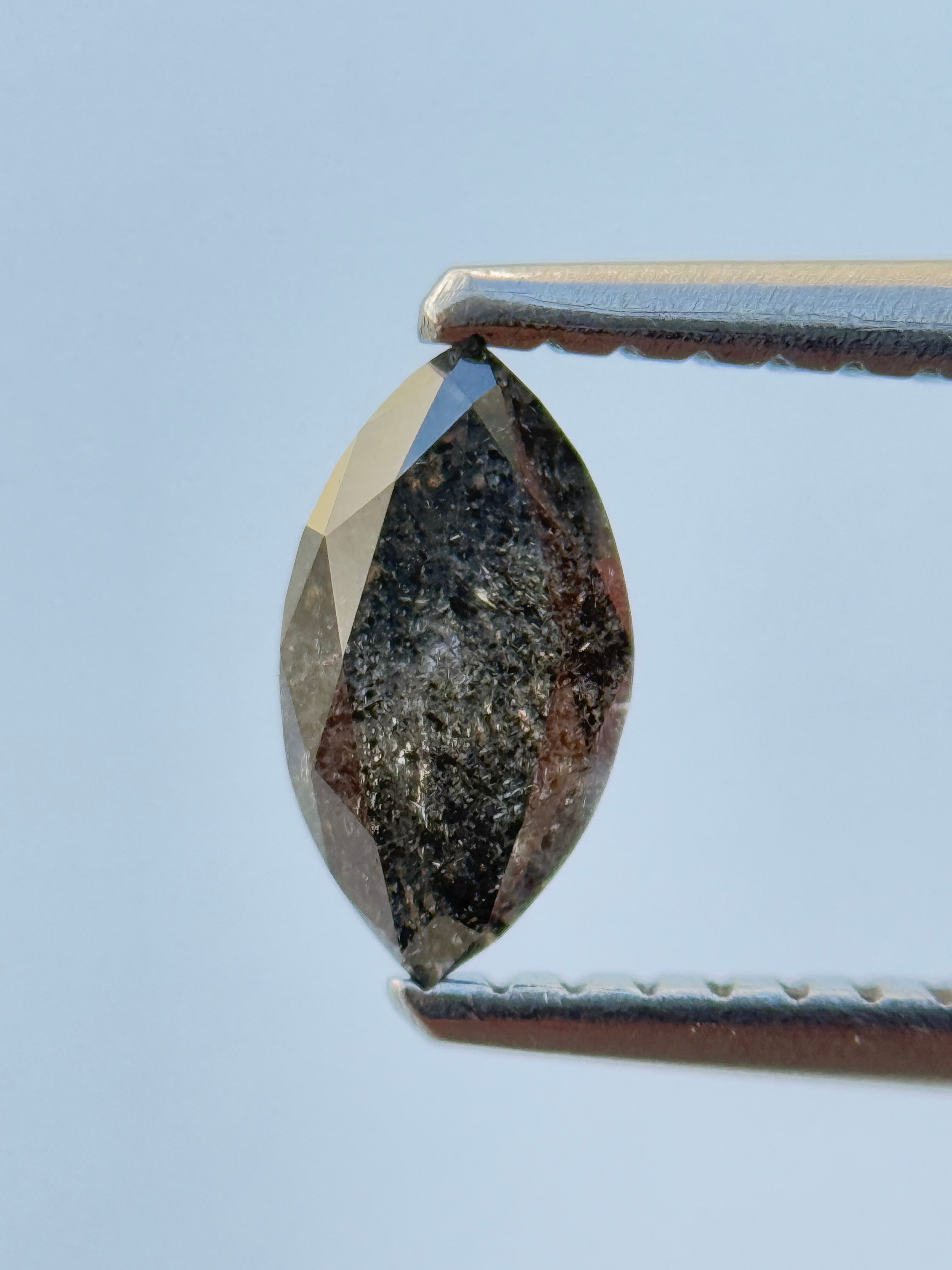 0.42 Ct Marquise Rose Cut Grey Natural Salt and Pepper Diamond