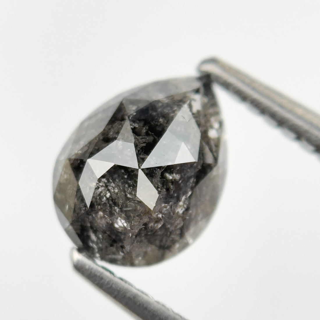 1.18 Ct Pear Rose Cut Grey Natural Salt and Pepper Diamond