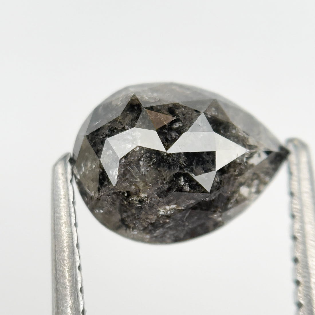 1.18 Ct Pear Rose Cut Grey Natural Salt and Pepper Diamond