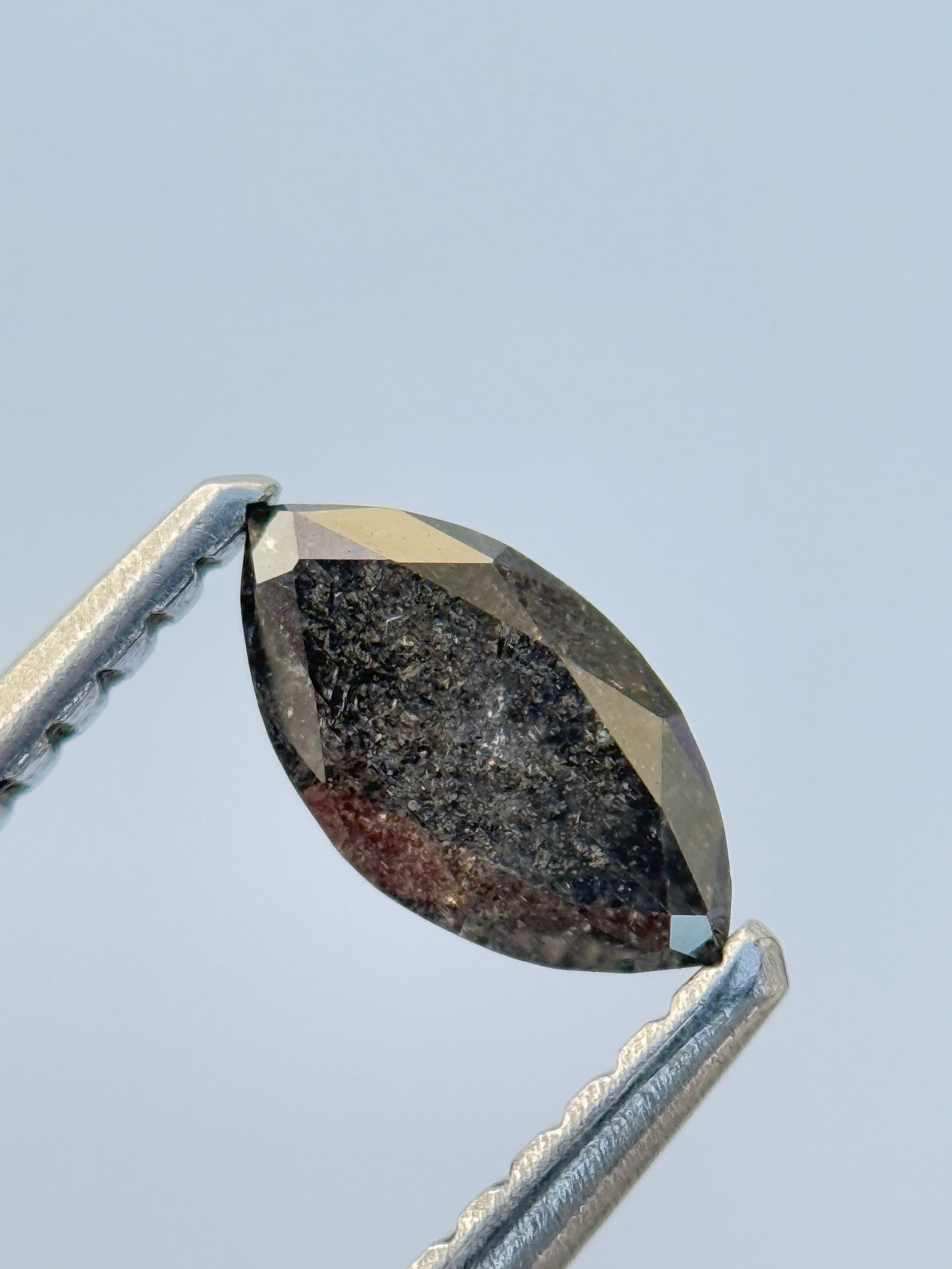 0.42 Ct Marquise Rose Cut Grey Natural Salt and Pepper Diamond