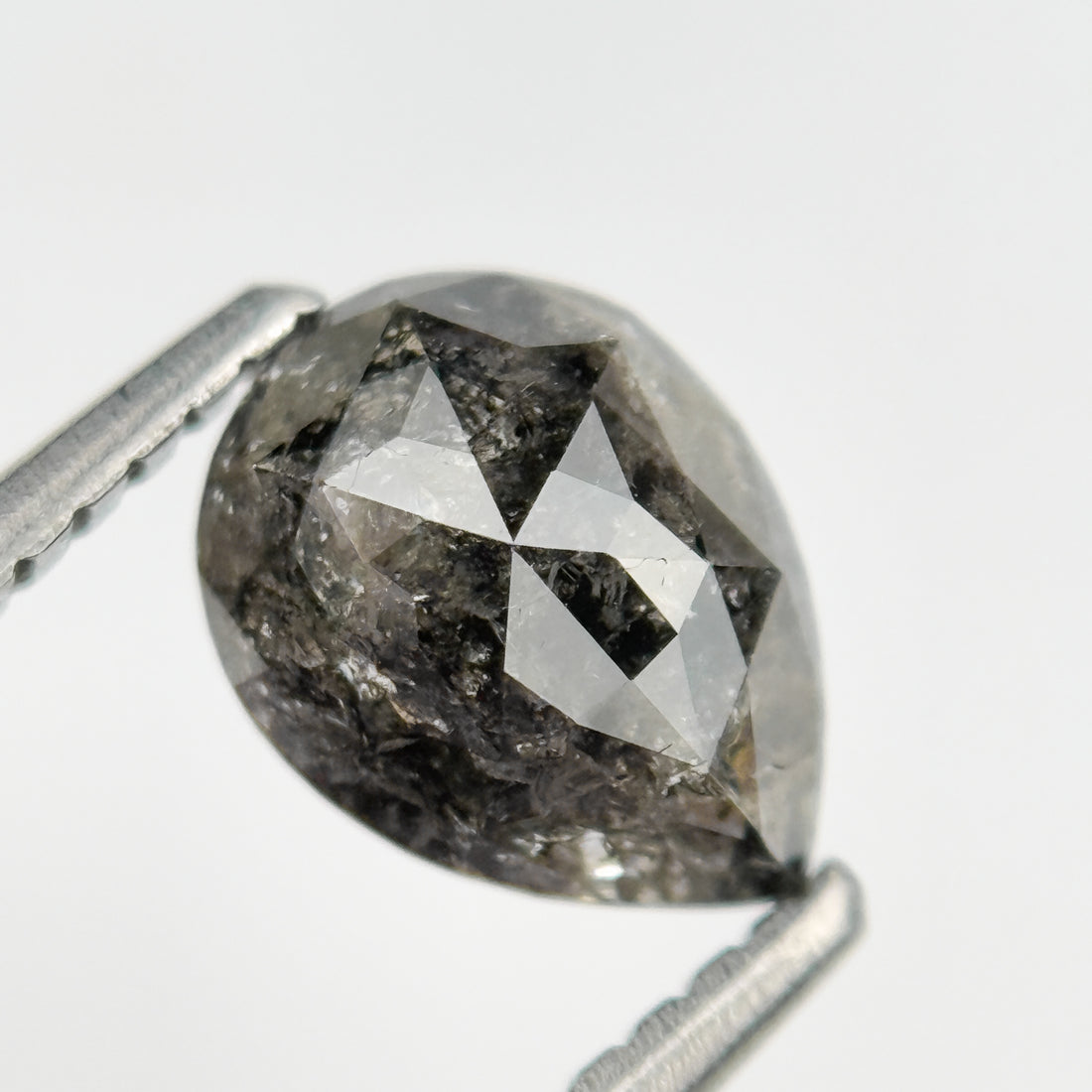 1.18 Ct Pear Rose Cut Grey Natural Salt and Pepper Diamond