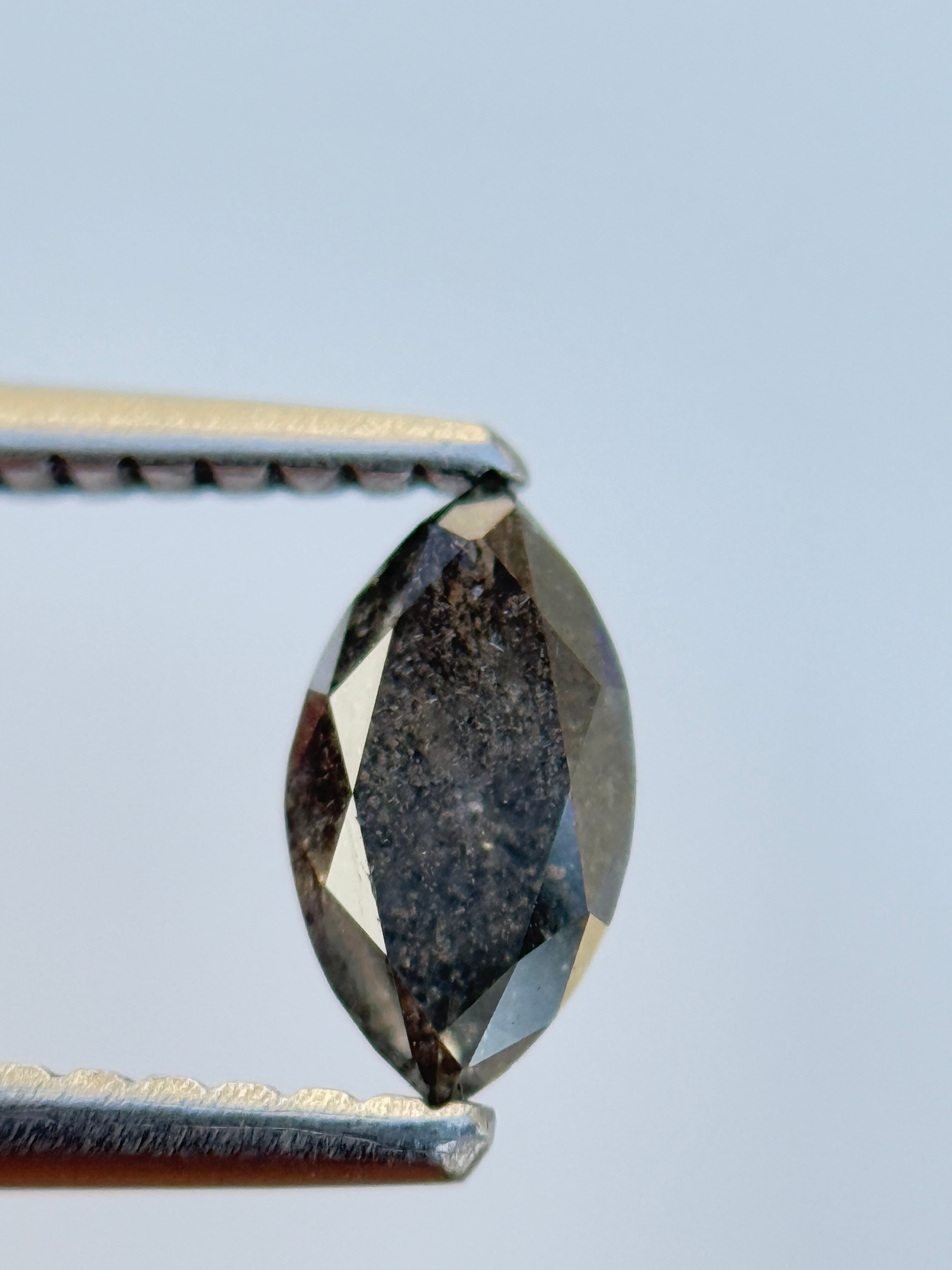 0.42 Ct Marquise Rose Cut Grey Natural Salt and Pepper Diamond