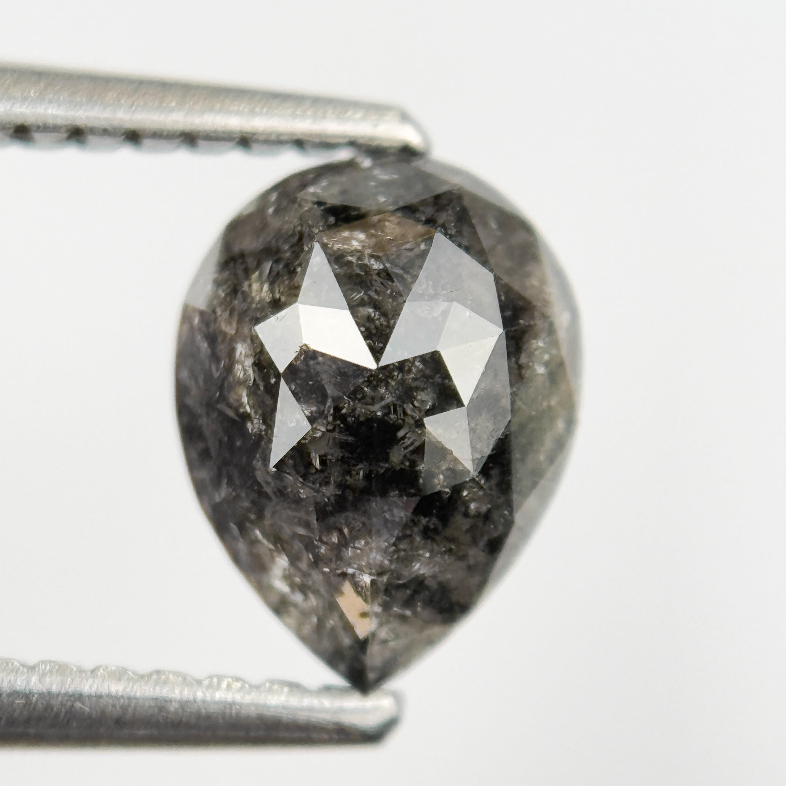 1.18 Ct Pear Rose Cut Grey Natural Salt and Pepper Diamond