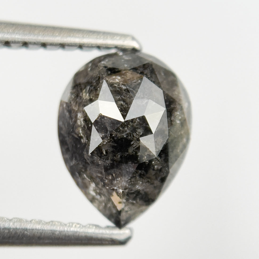 1.18 Ct Pear Rose Cut Grey Natural Salt and Pepper Diamond
