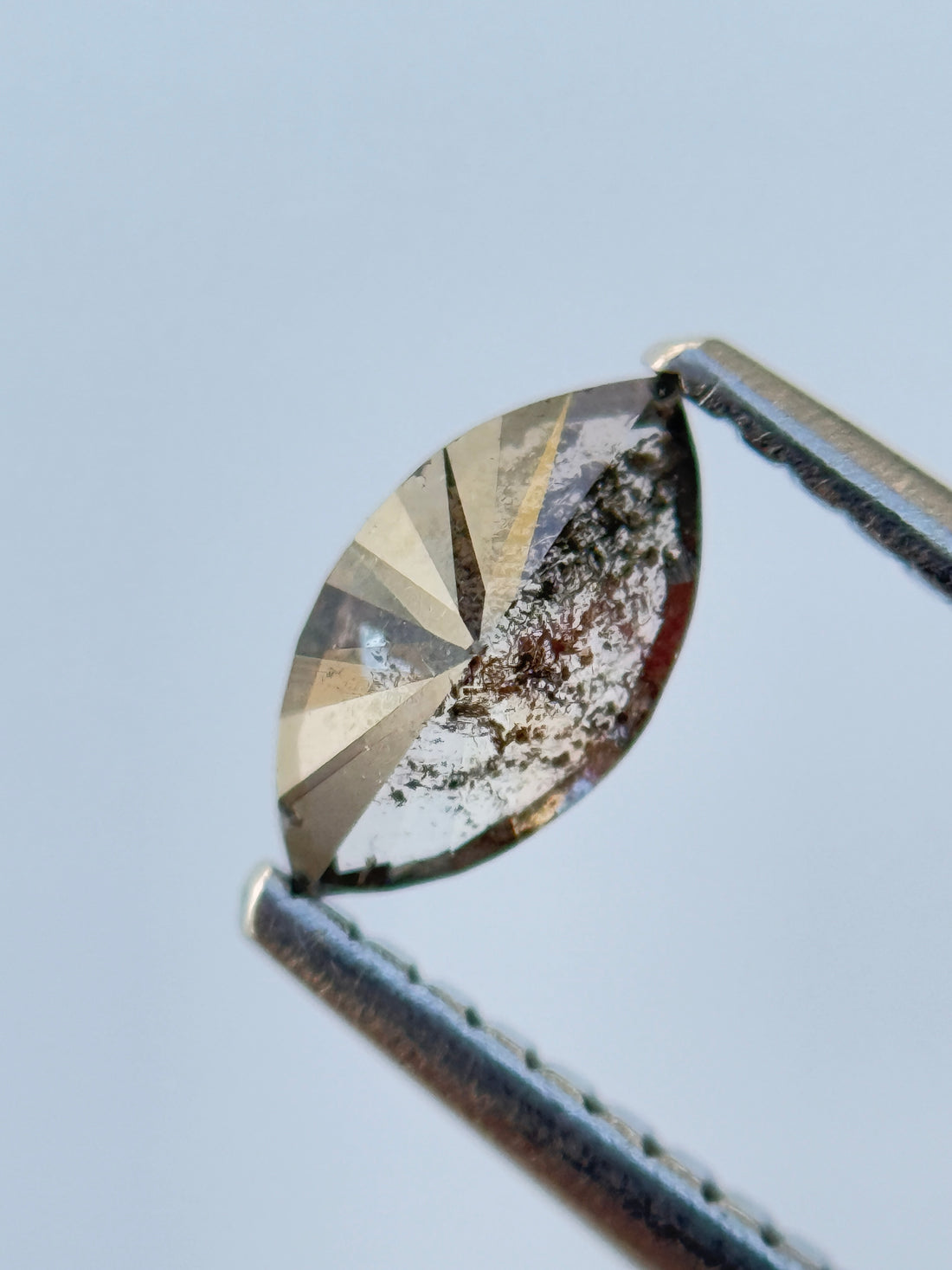 0.42 Ct Marquise Rose Cut Grey Natural Salt and Pepper Diamond