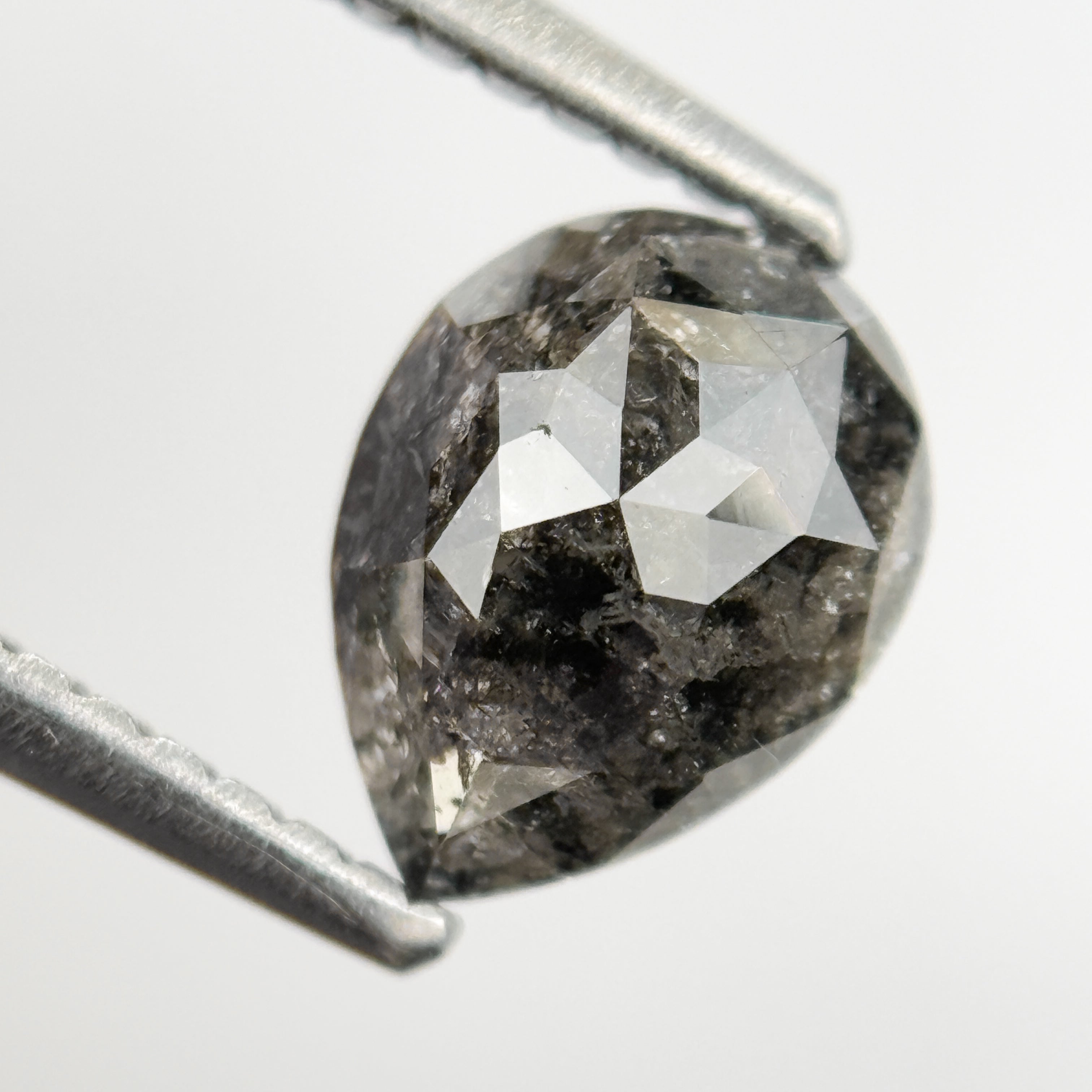 1.18 Ct Pear Rose Cut Grey Natural Salt and Pepper Diamond