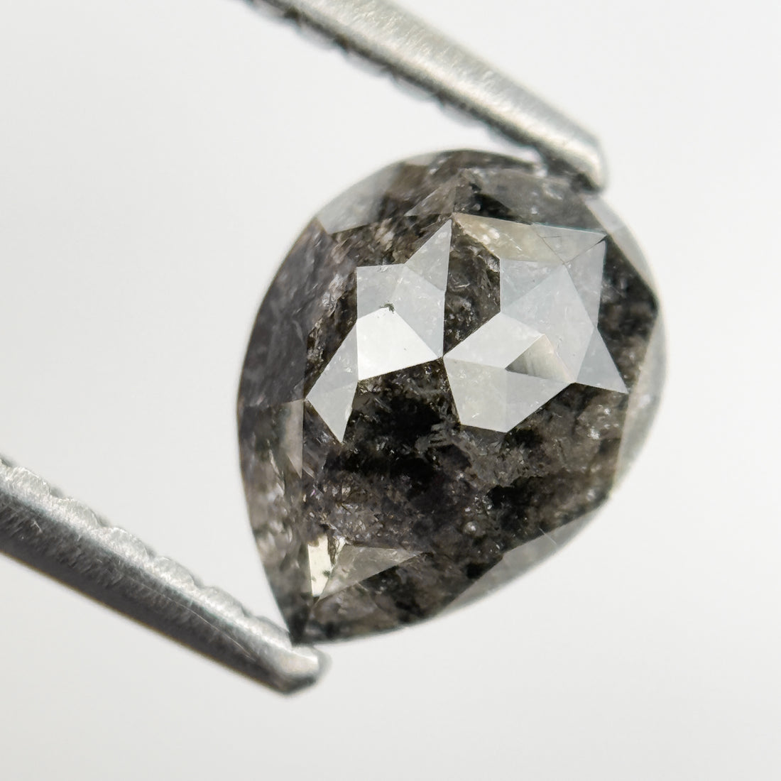 1.18 Ct Pear Rose Cut Grey Natural Salt and Pepper Diamond