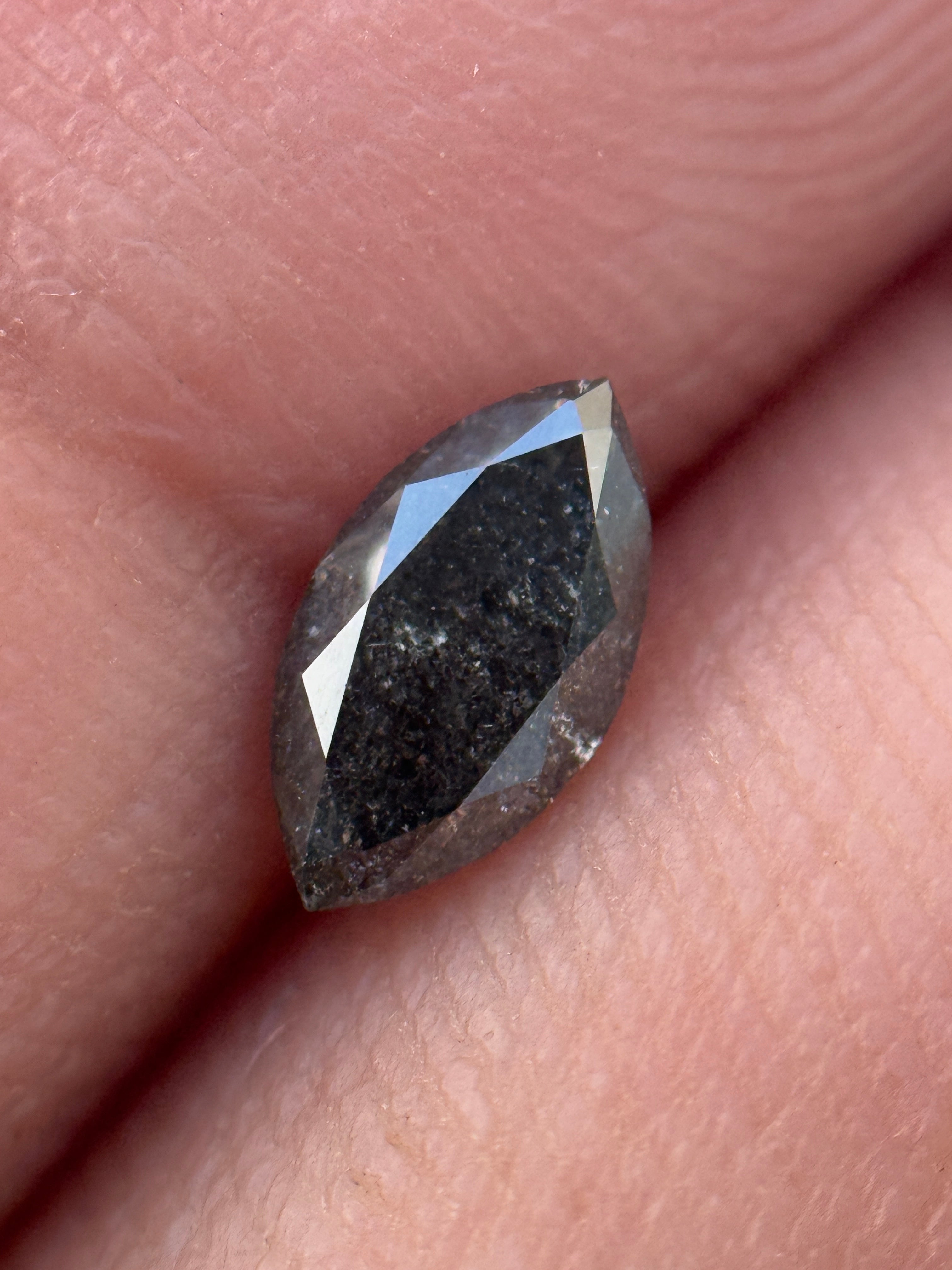 0.42 Ct Marquise Rose Cut Grey Natural Salt and Pepper Diamond