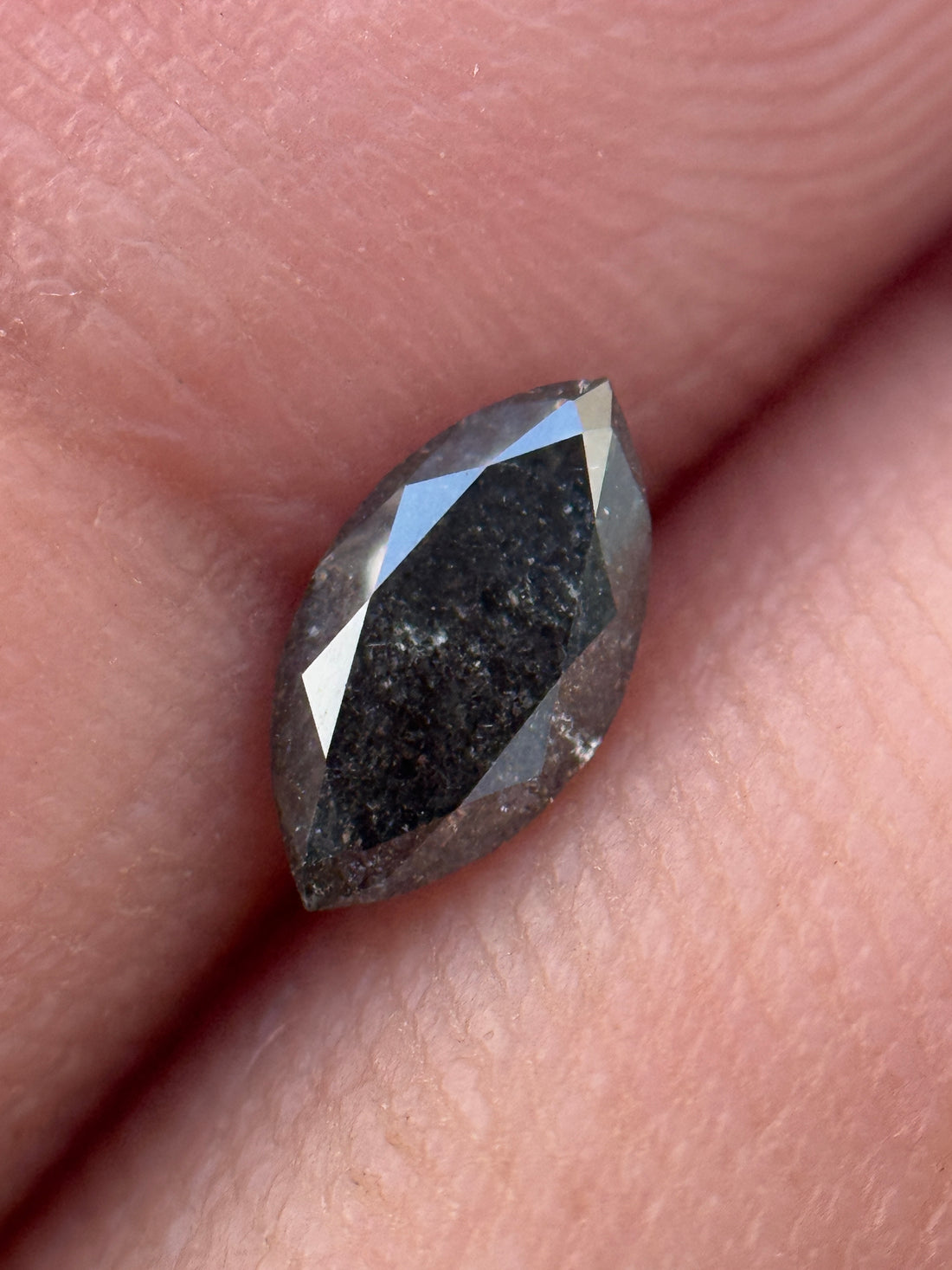 0.42 Ct Marquise Rose Cut Grey Natural Salt and Pepper Diamond