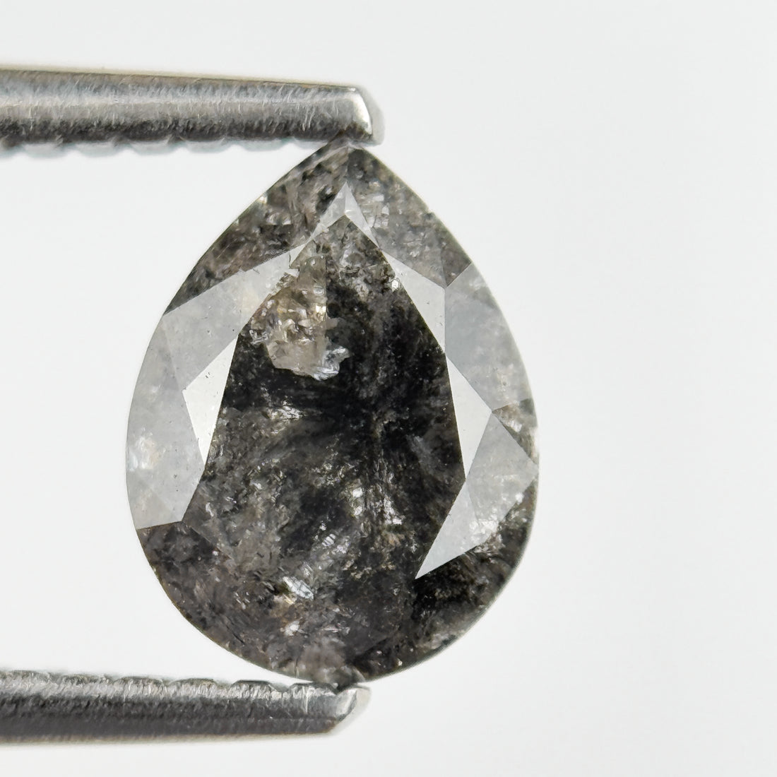 1.18 Ct Pear Rose Cut Grey Natural Salt and Pepper Diamond