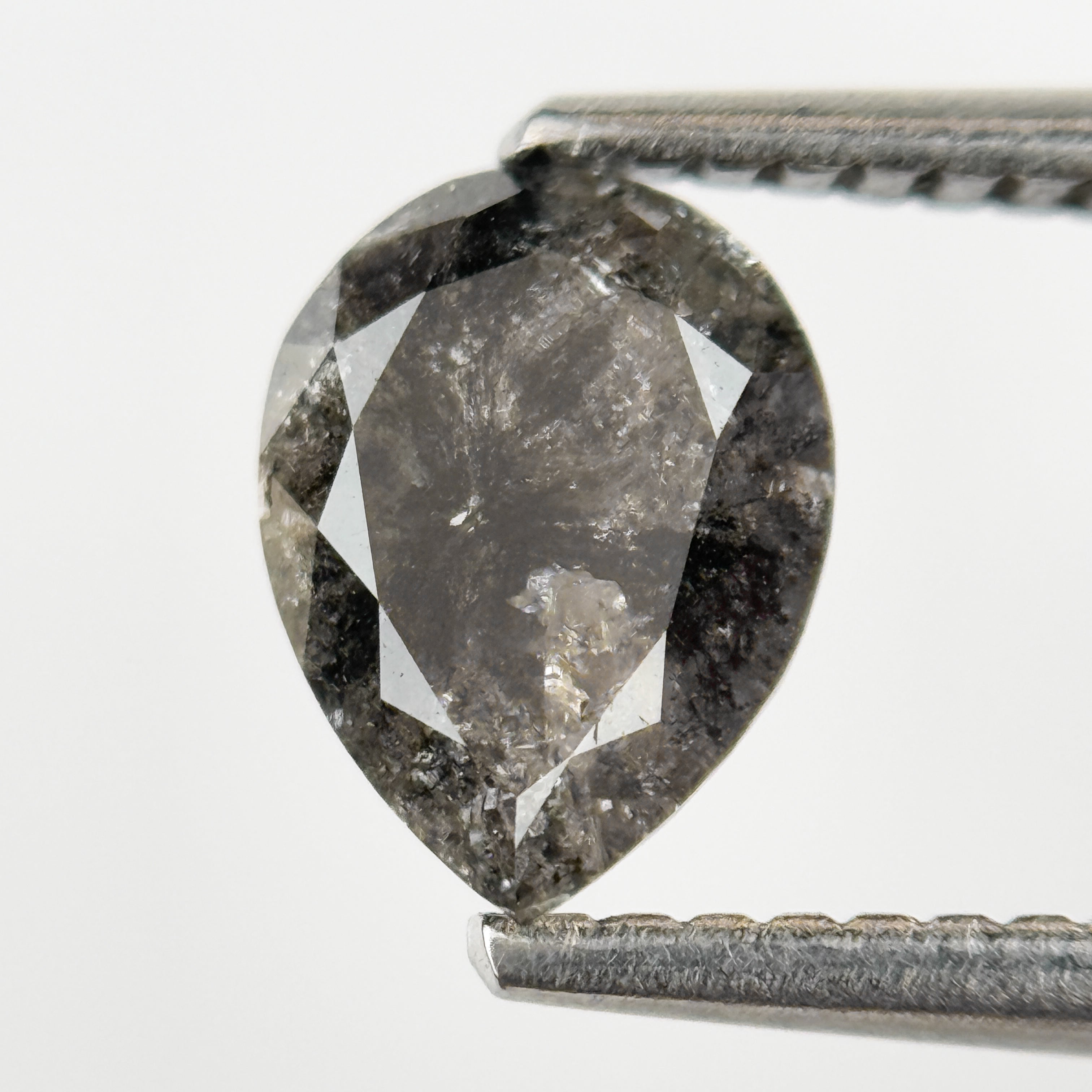 1.18 Ct Pear Rose Cut Grey Natural Salt and Pepper Diamond