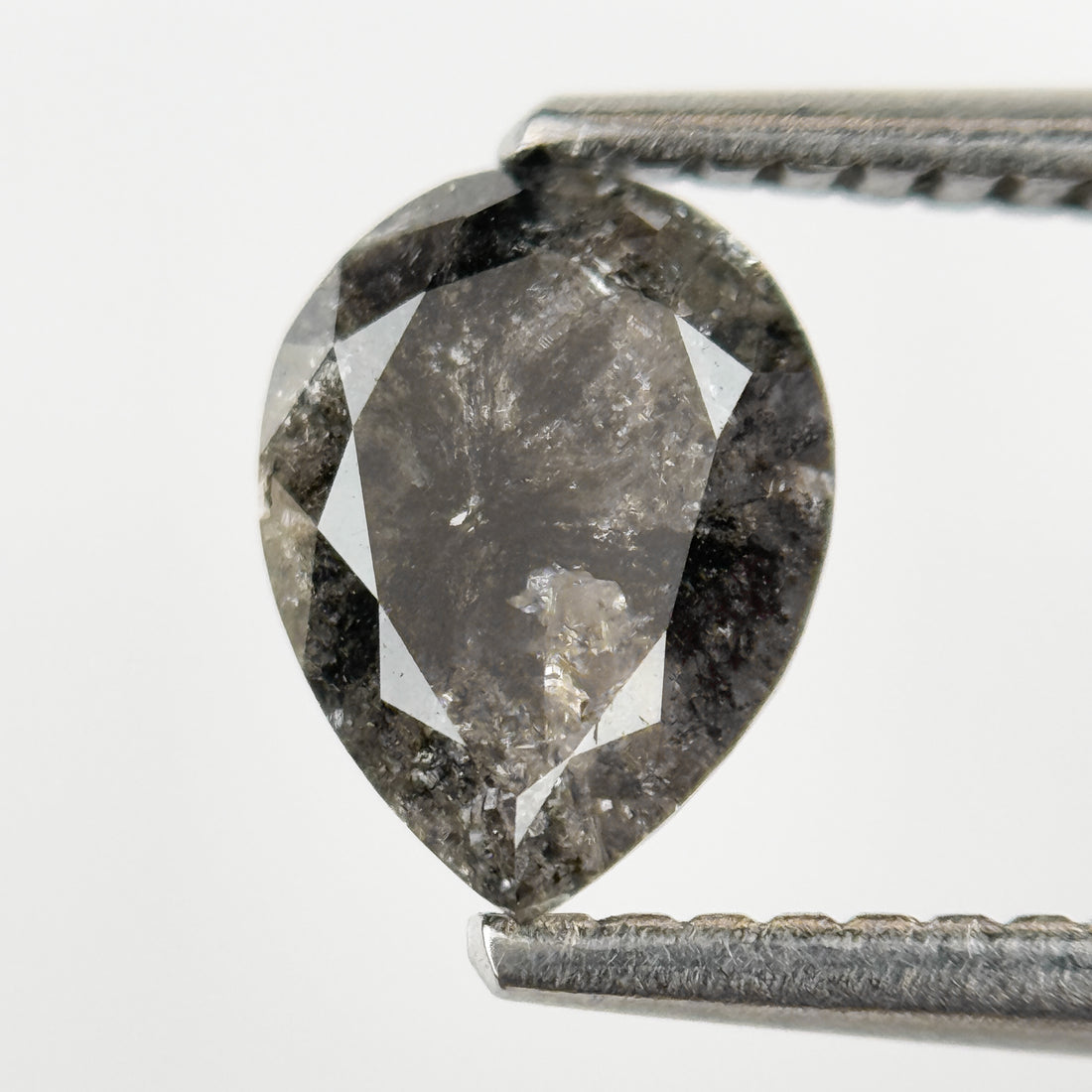 1.18 Ct Pear Rose Cut Grey Natural Salt and Pepper Diamond