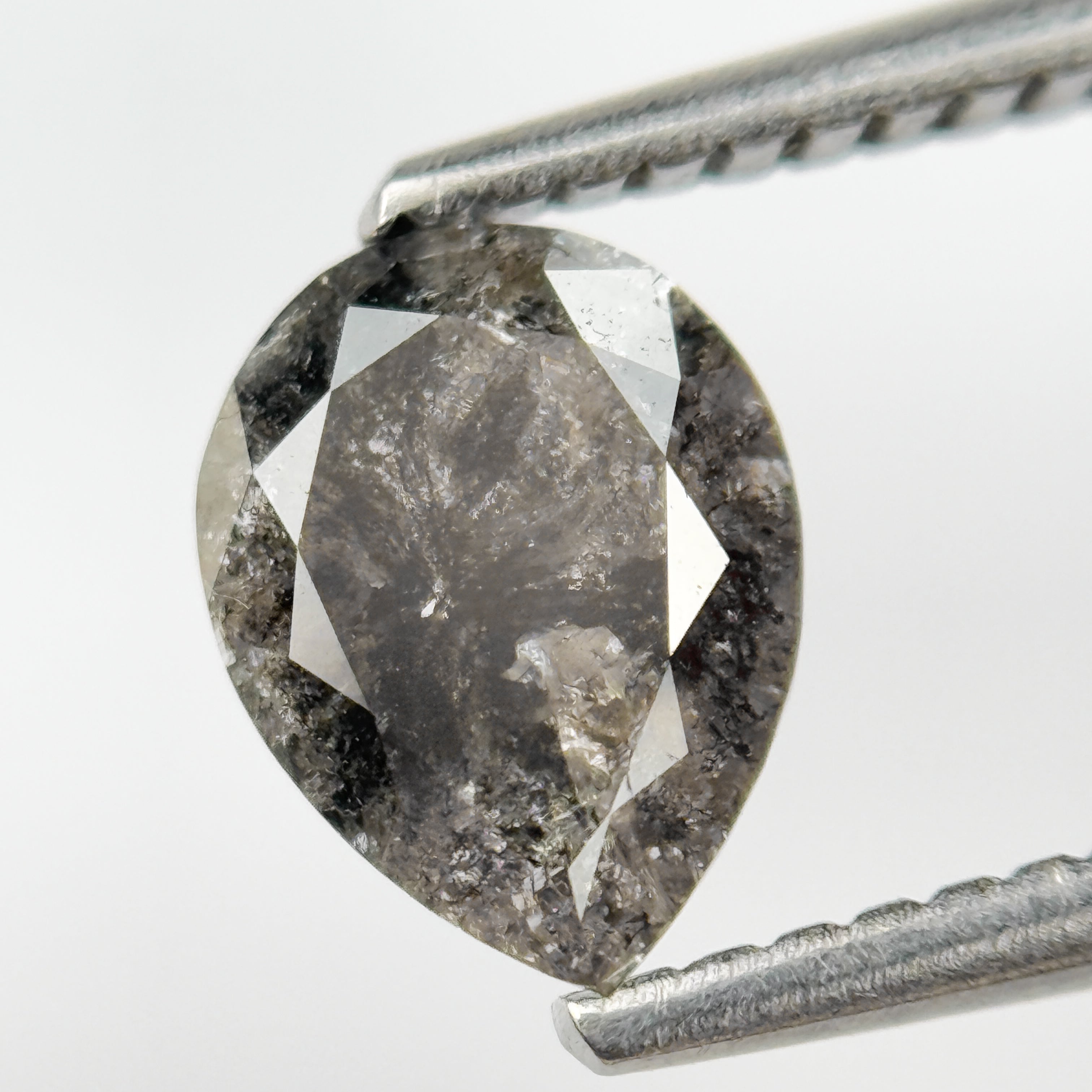1.18 Ct Pear Rose Cut Grey Natural Salt and Pepper Diamond