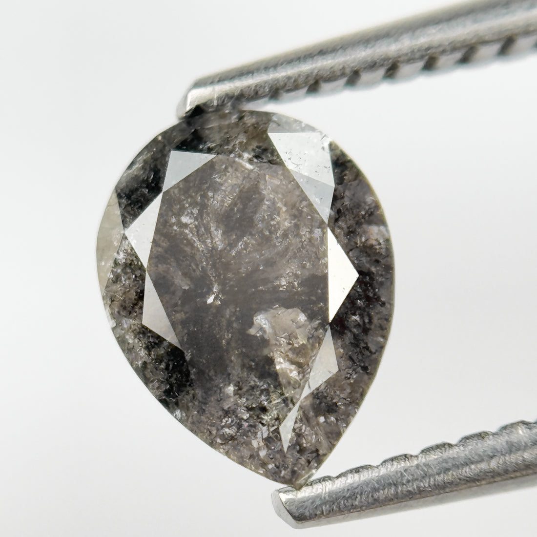 1.18 Ct Pear Rose Cut Grey Natural Salt and Pepper Diamond