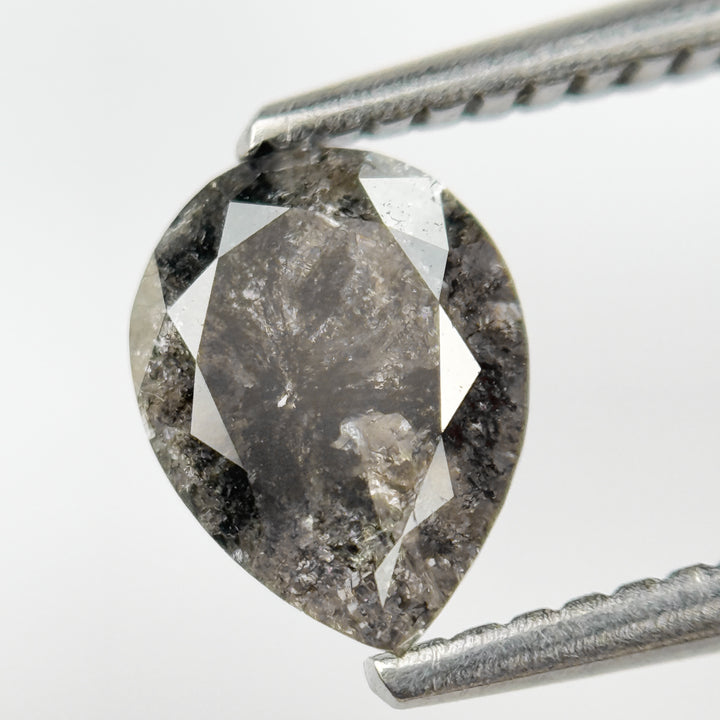 1.18 Ct Pear Rose Cut Grey Natural Salt and Pepper Diamond
