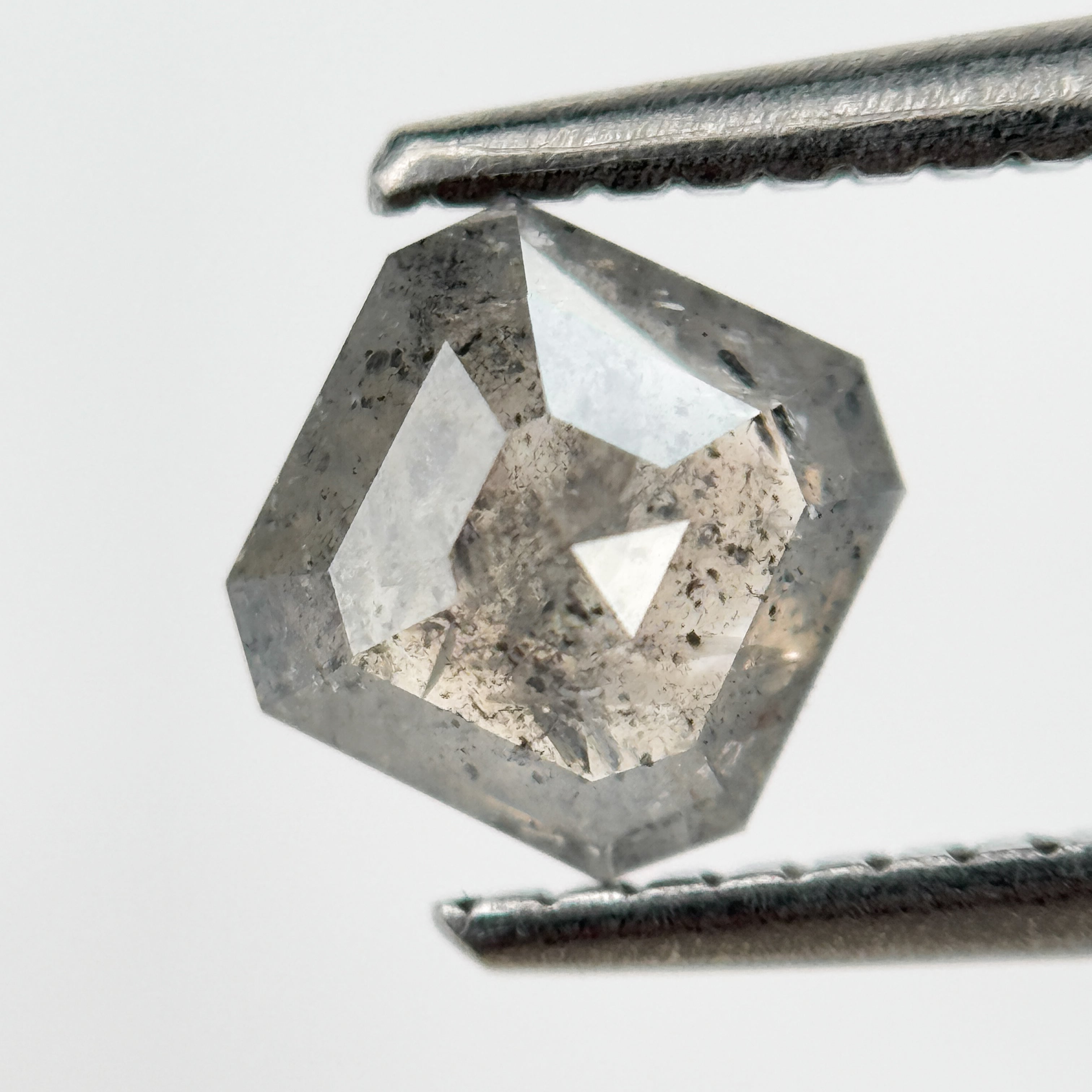 0.97 Ct Octagon Rose Cut Grey Natural Salt and Pepper Diamond
