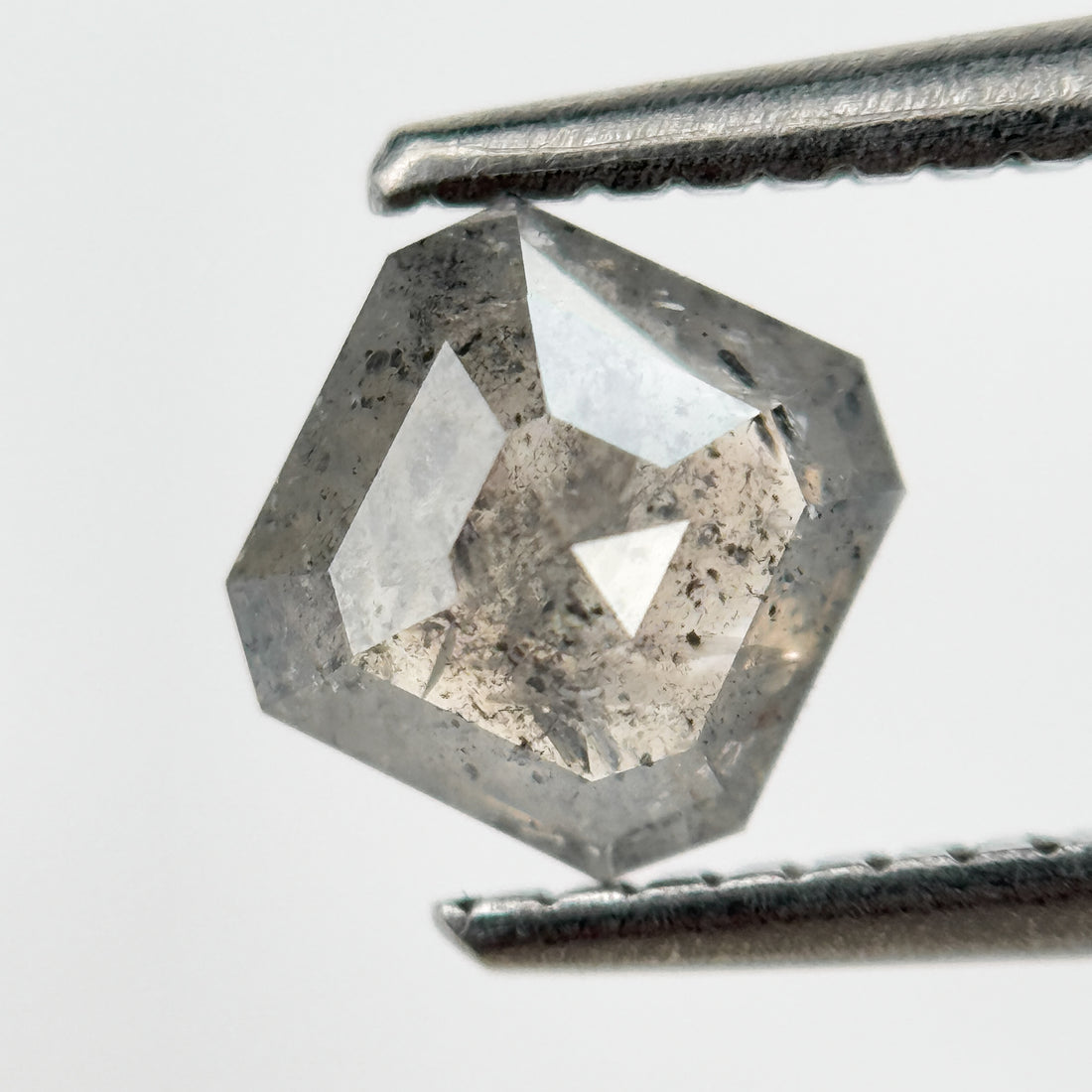 0.97 Ct Octagon Rose Cut Grey Natural Salt and Pepper Diamond