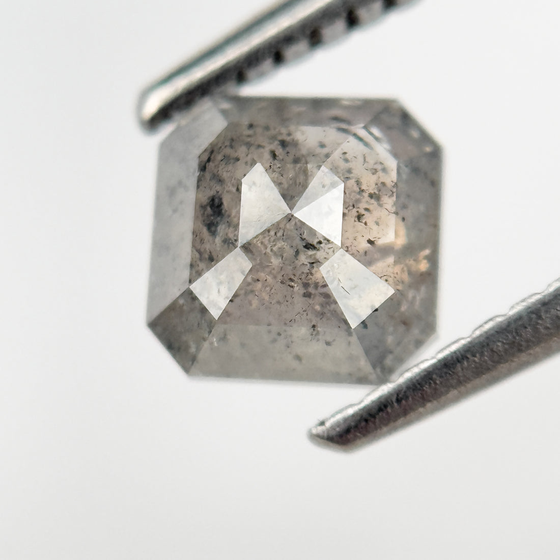 0.97 Ct Octagon Rose Cut Grey Natural Salt and Pepper Diamond