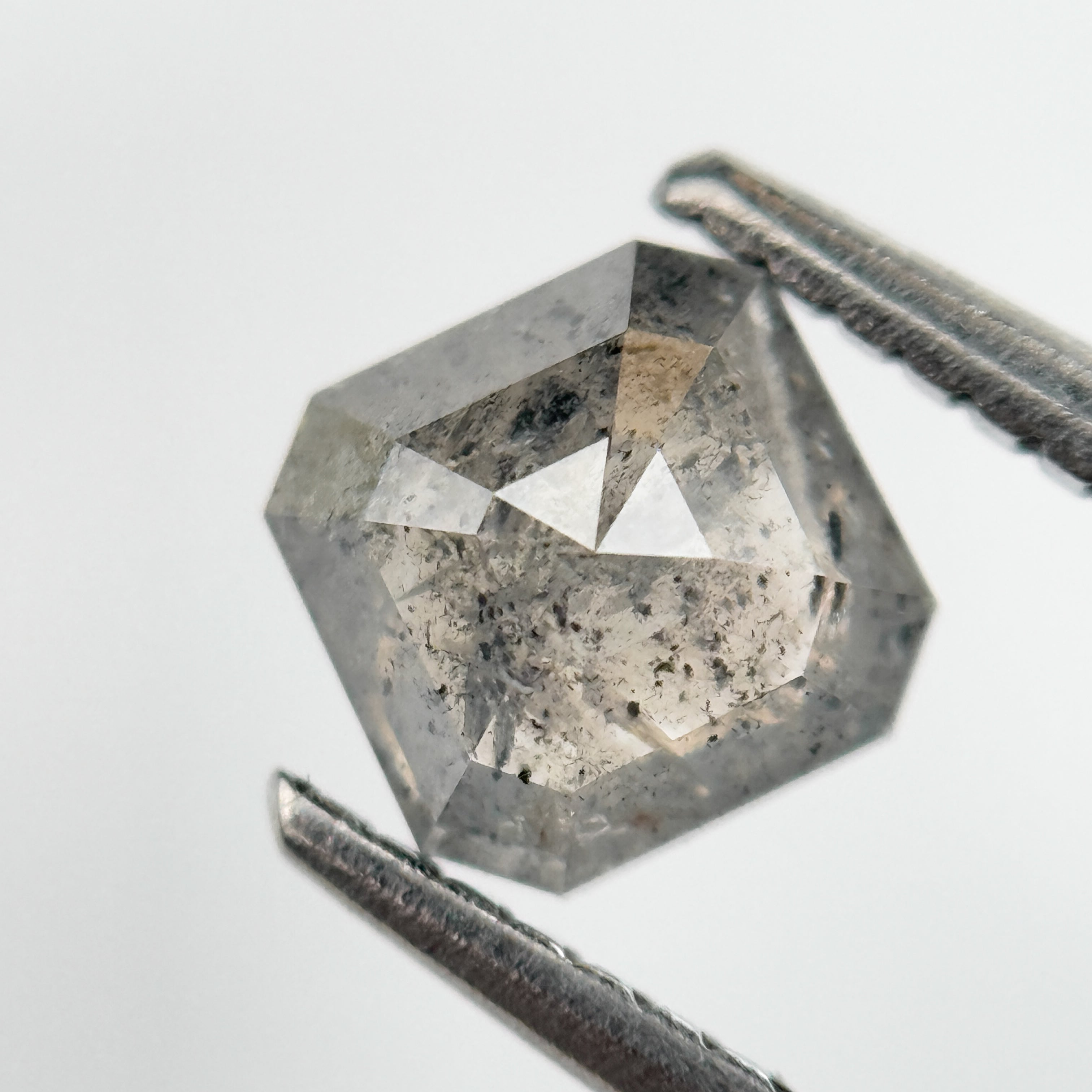 0.97 Ct Octagon Rose Cut Grey Natural Salt and Pepper Diamond