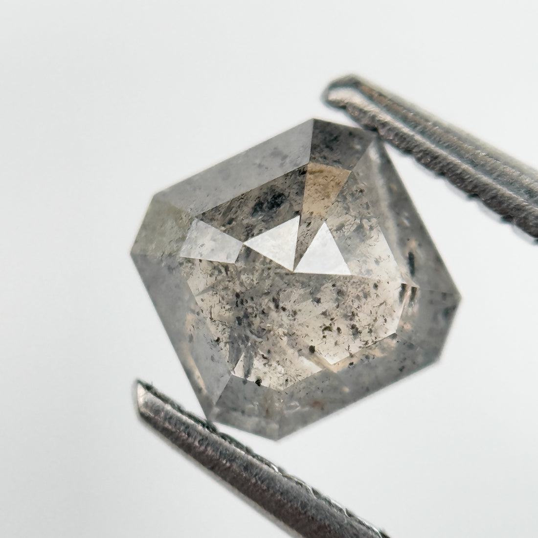 0.97 Ct Octagon Rose Cut Grey Natural Salt and Pepper Diamond