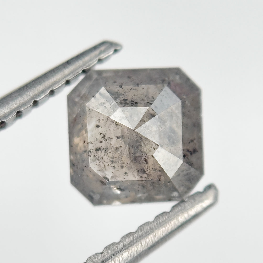 0.97 Ct Octagon Rose Cut Grey Natural Salt and Pepper Diamond