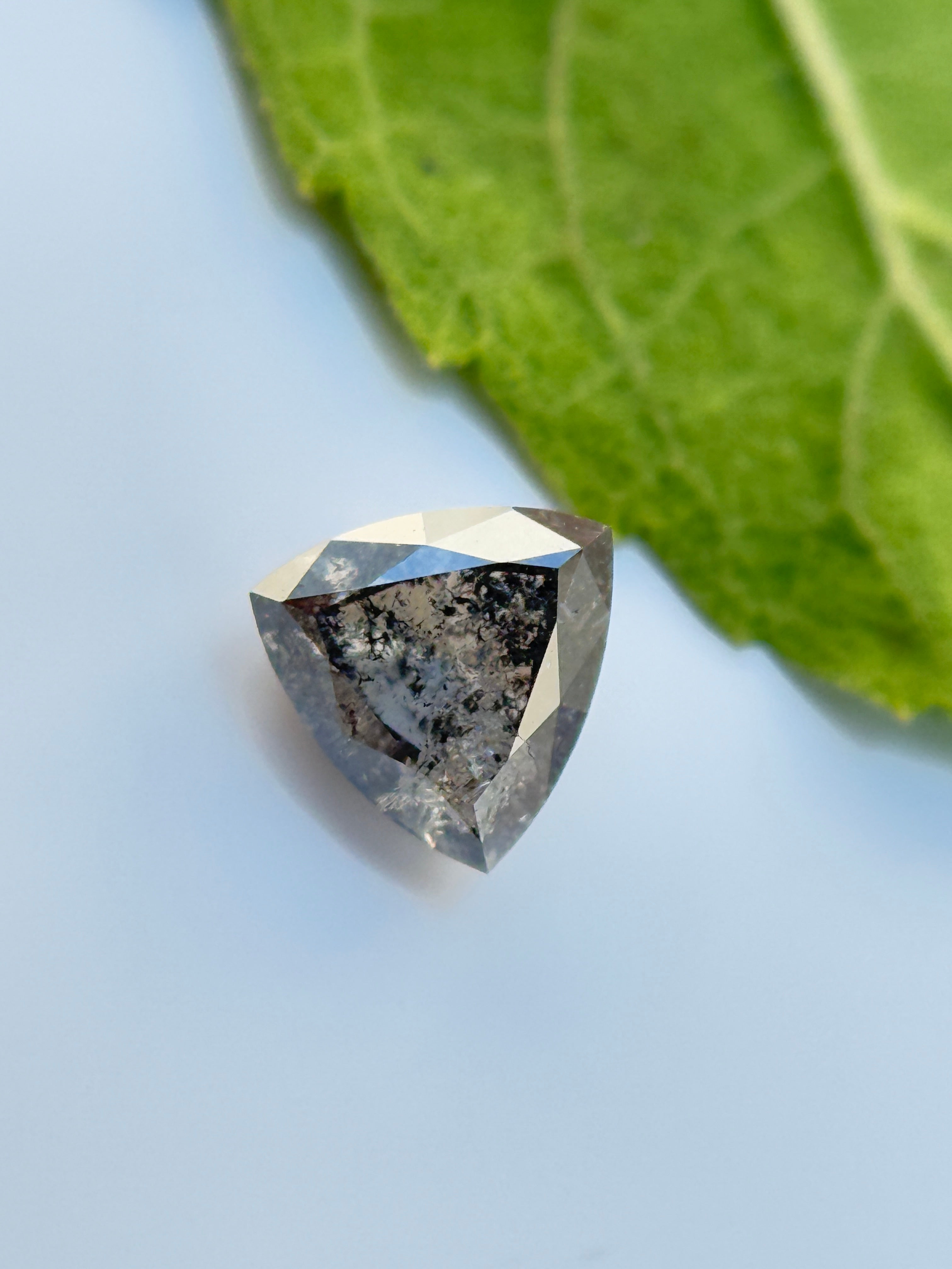 0.44 Ct Trillion Rose Cut Grey Natural Salt and Pepper Diamond