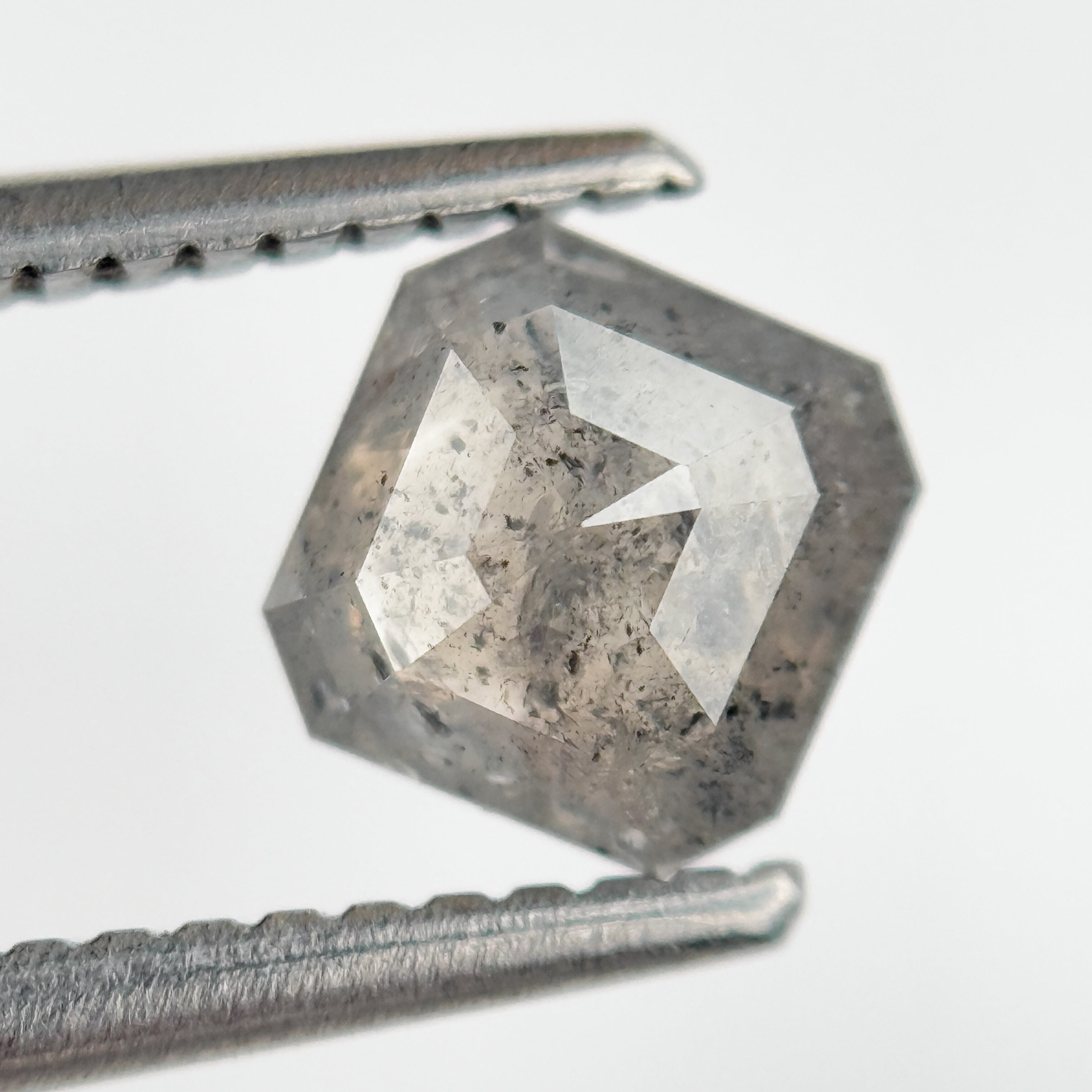 0.97 Ct Octagon Rose Cut Grey Natural Salt and Pepper Diamond
